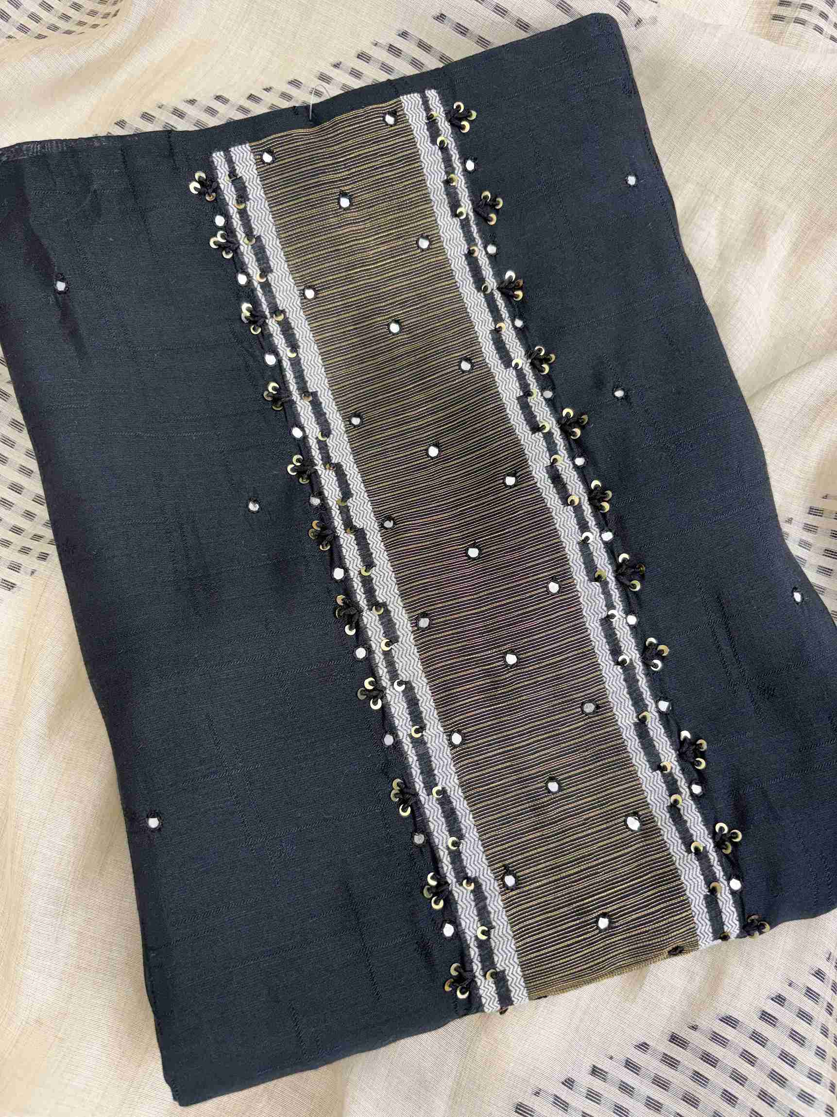 Mirror highlight work detailing on black suit daaman