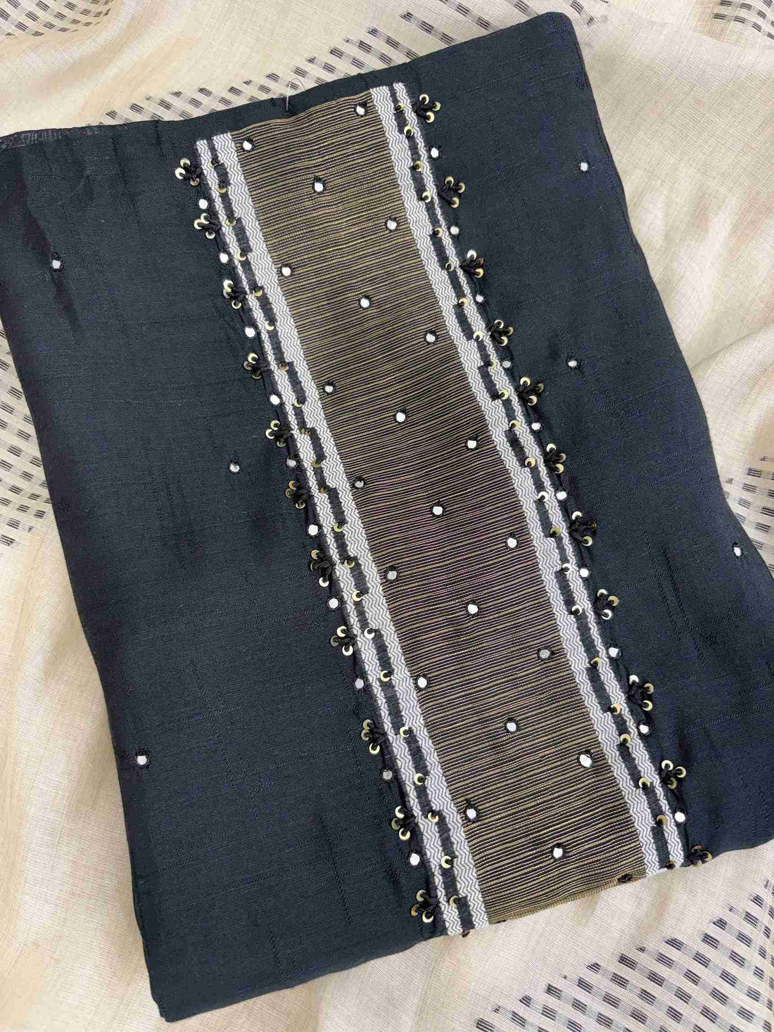 Mirror highlight work detailing on black suit daaman