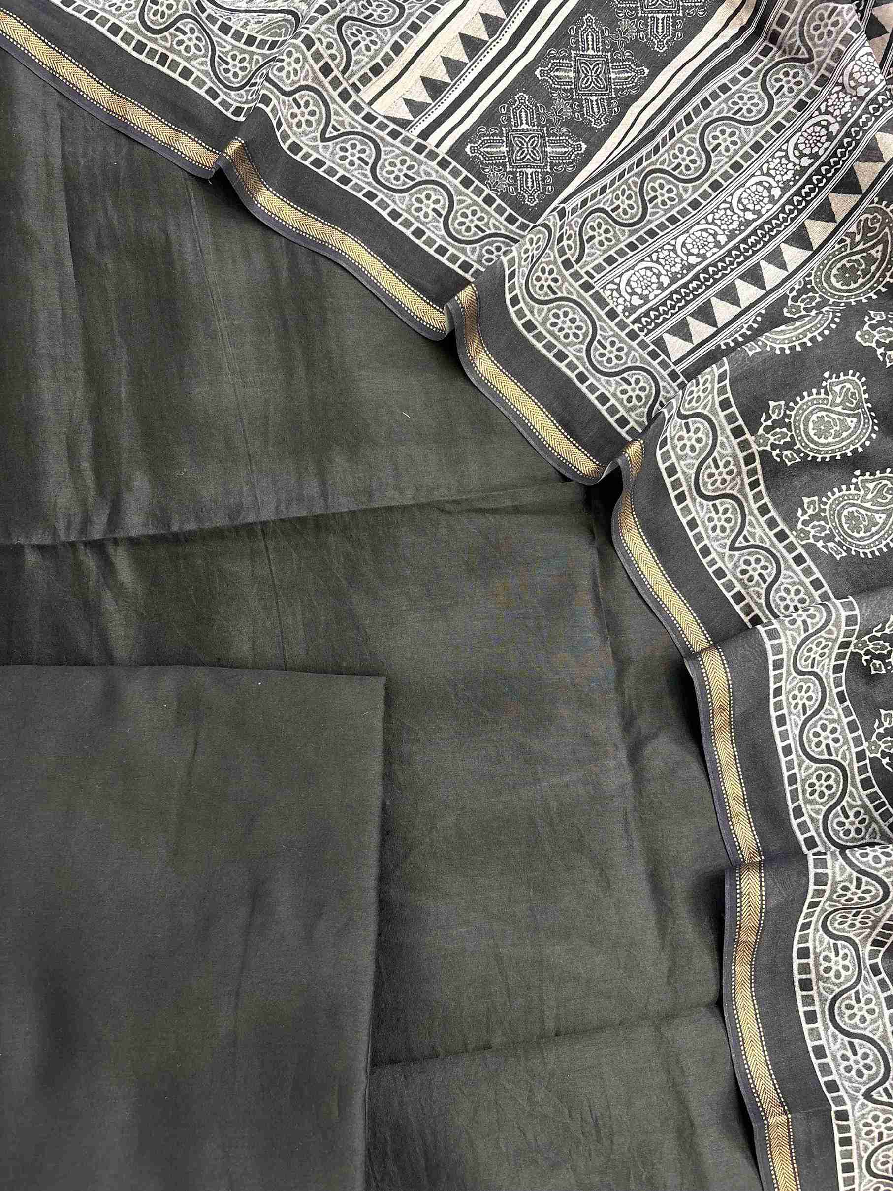 Plain black Maheshwari silk shirt showcasing minimal elegant design