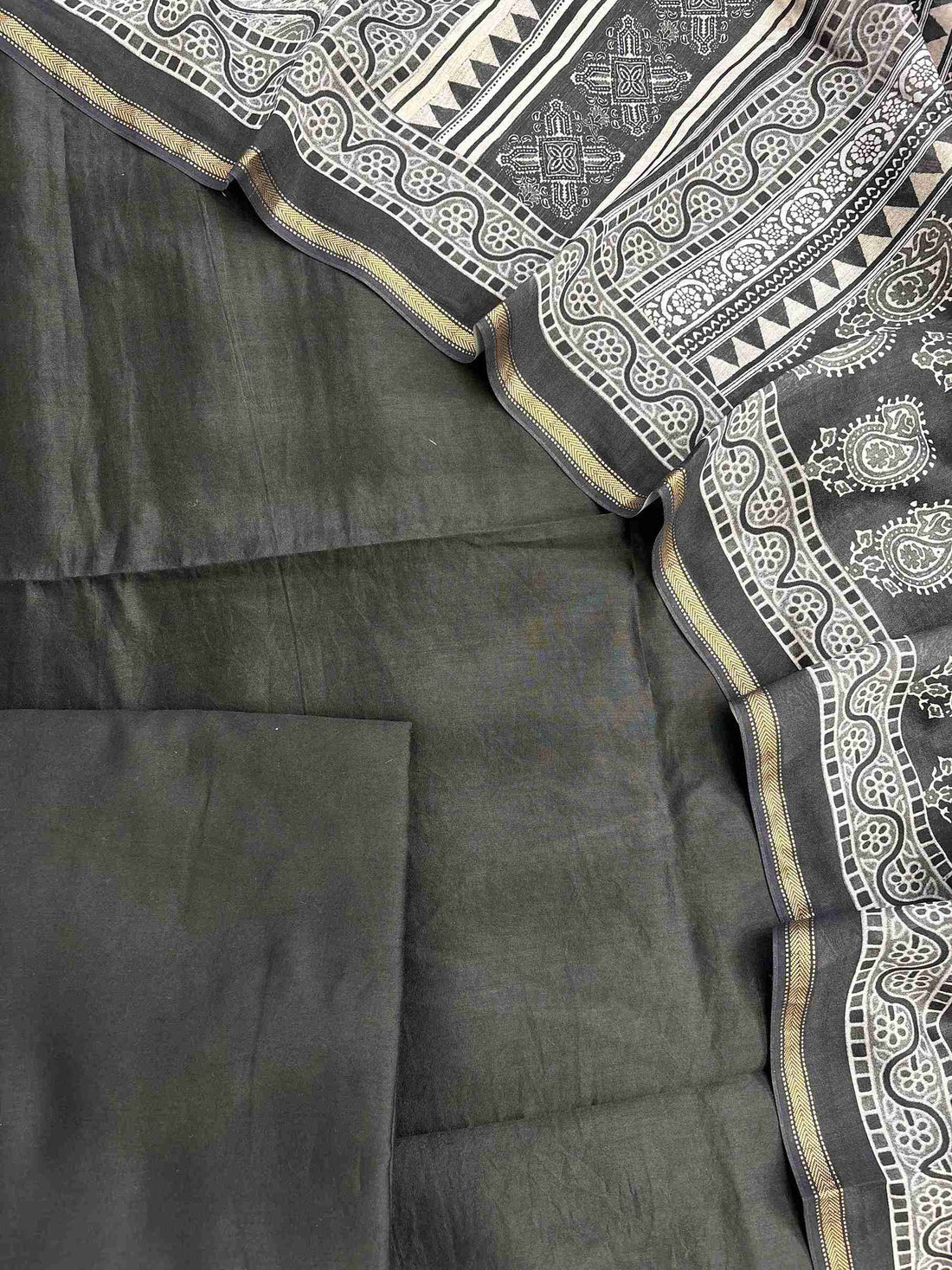 Plain black Maheshwari silk shirt showcasing minimal elegant design