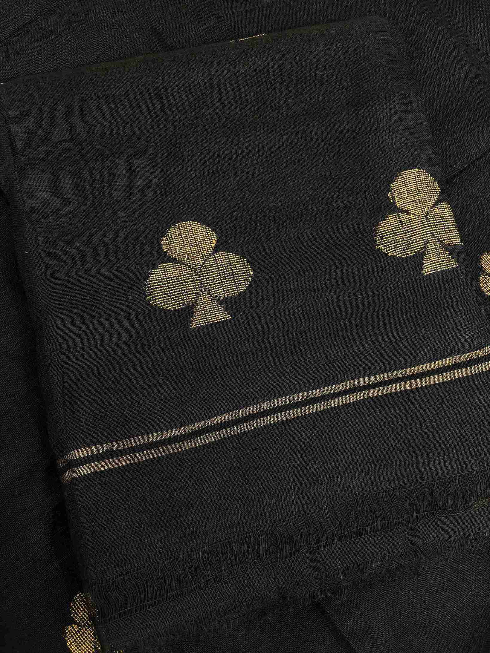 Natural slub texture and organic weave of black pure handloom linen shirt fabric close-up