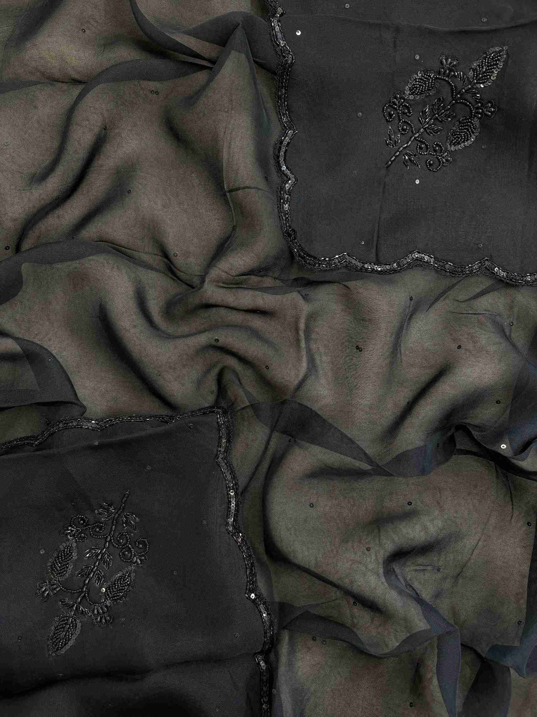 Black organza dupatta with heavy sequence embellished border