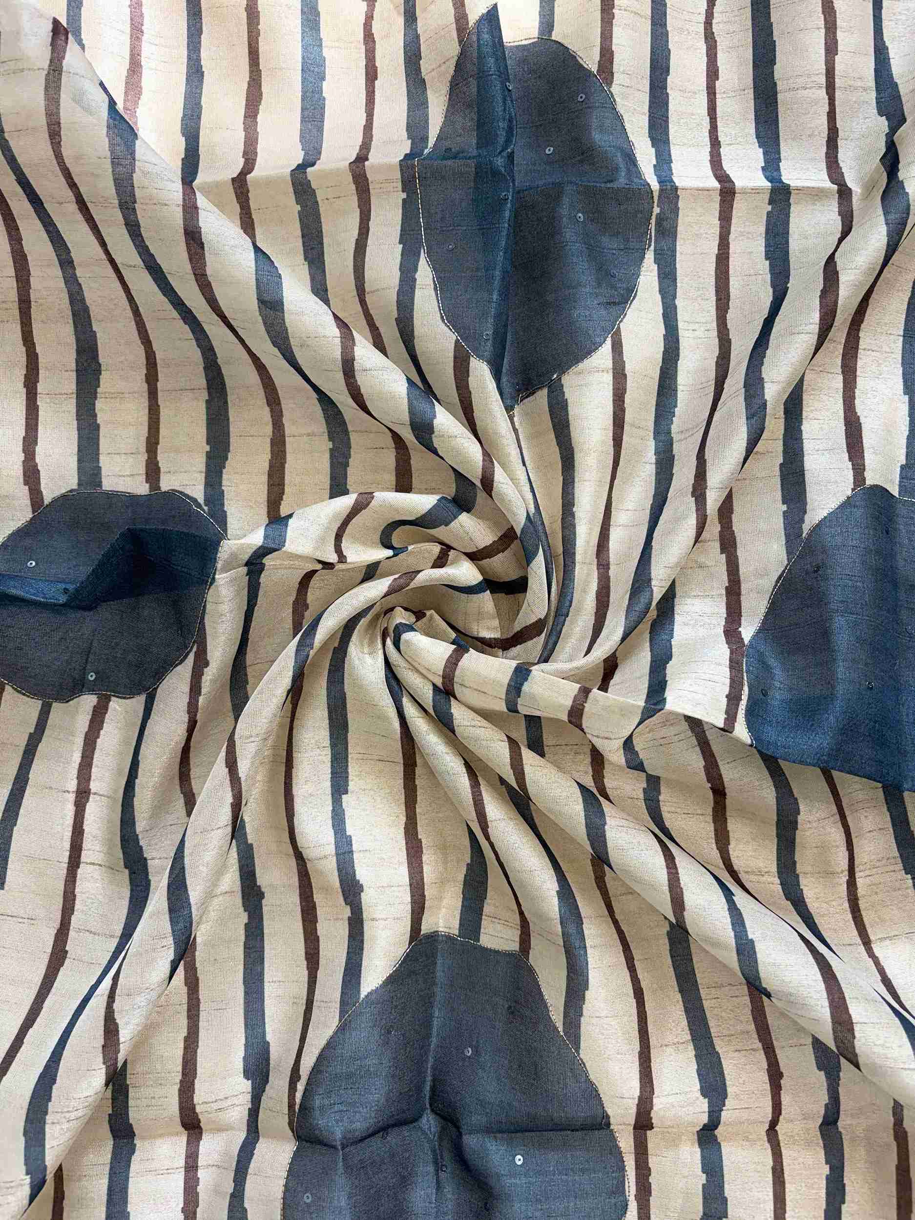 blue Chanderi dupatta with contrasting stripes and Ajrakh printed border