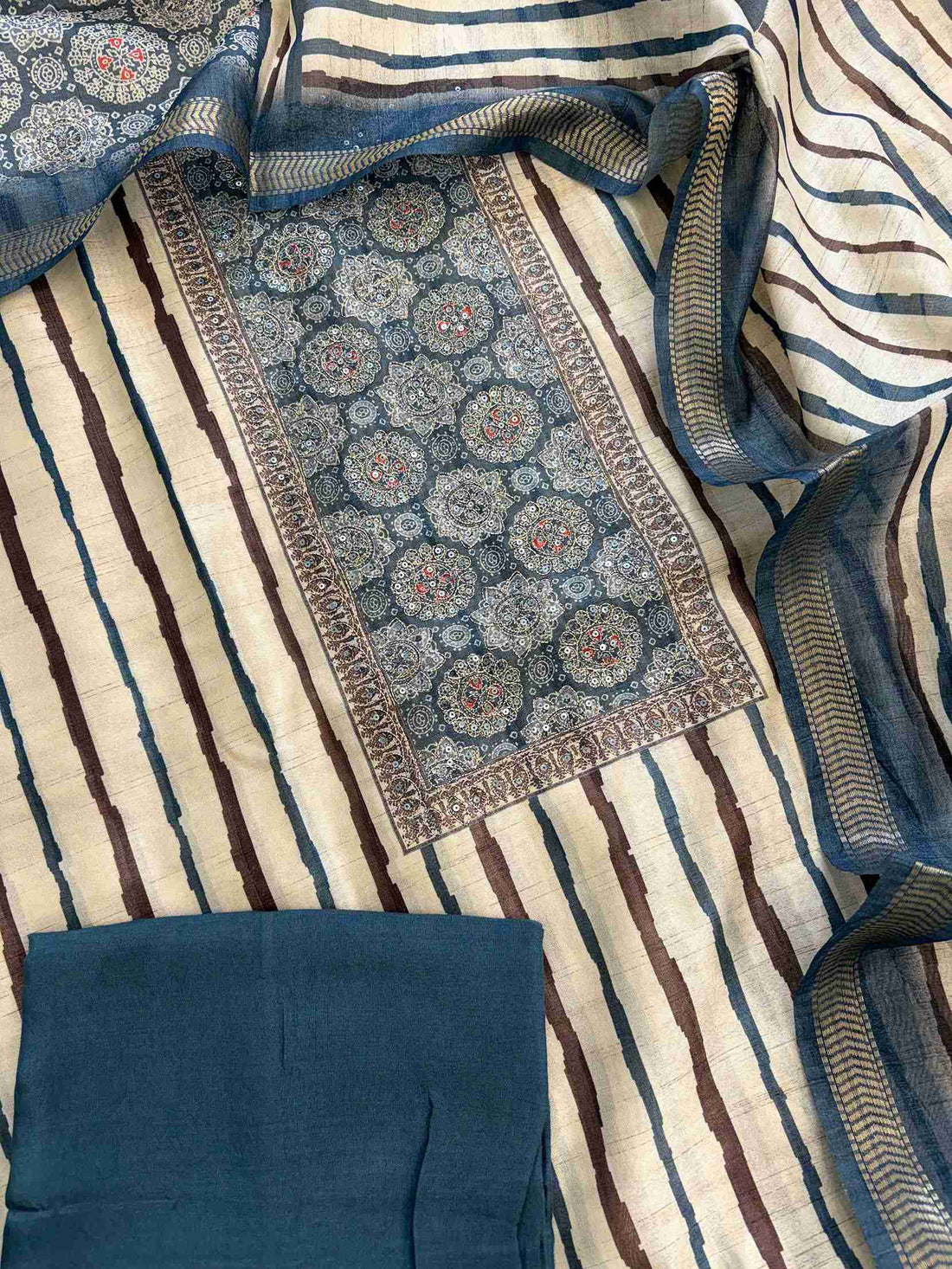 Plain blue cotton silk bottom fabric matching Chanderi suit set