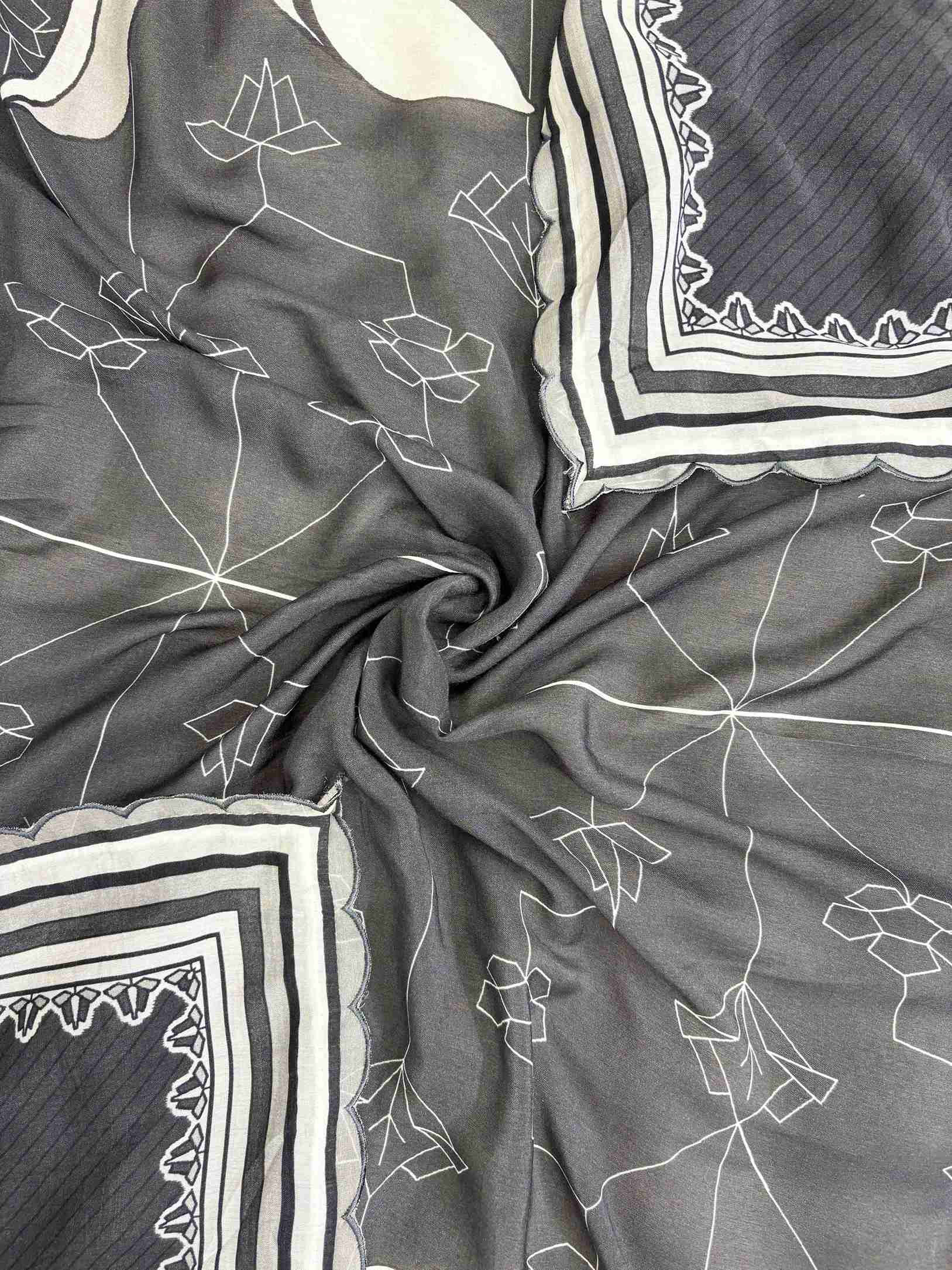 Pure modal digitally printed dupatta with coordinated blue and grey patterns