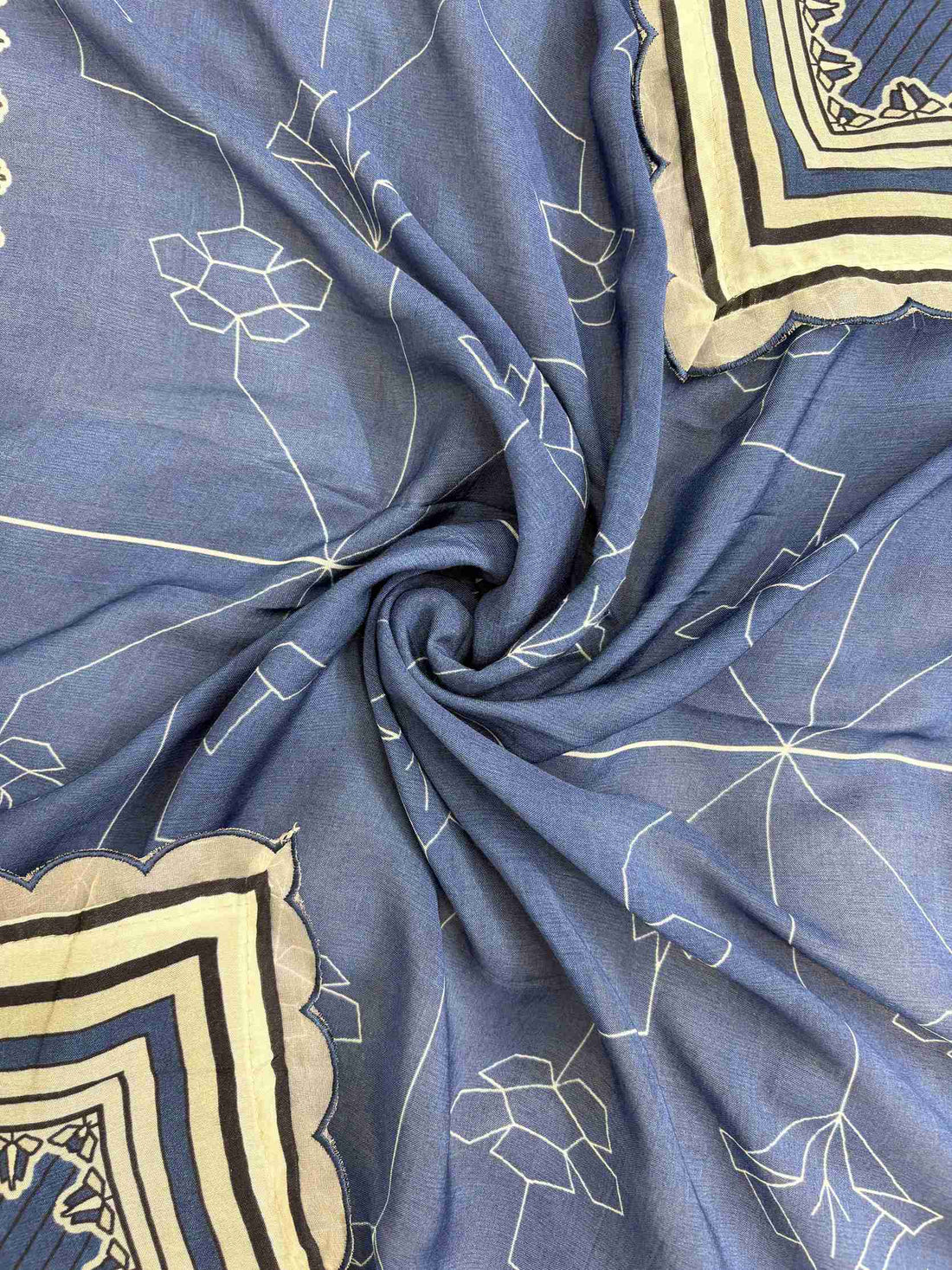 Pure modal digitally printed dupatta with coordinated blue and grey patterns