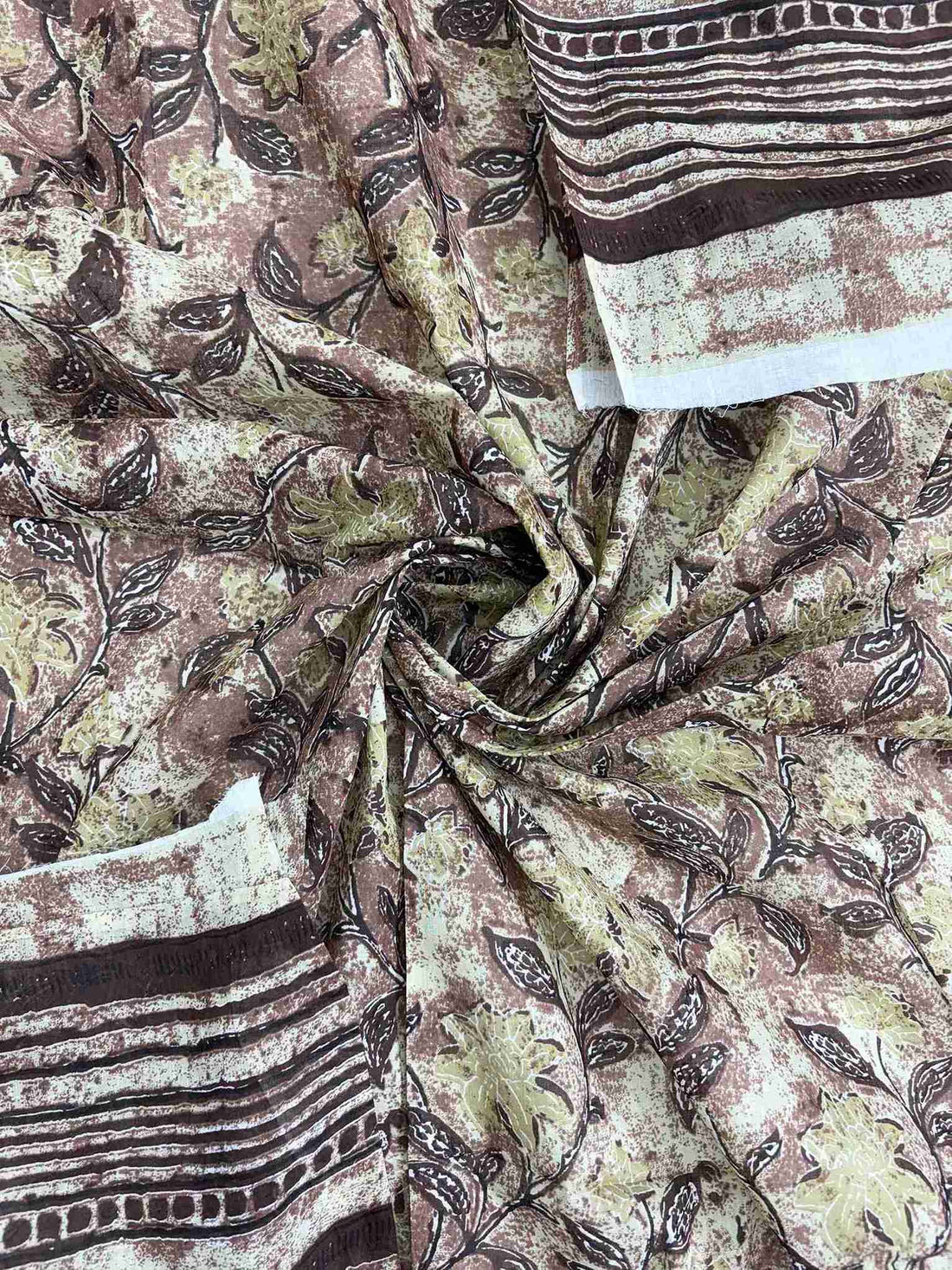 Cotton dupatta with coordinated brown and yellow digital jaal print