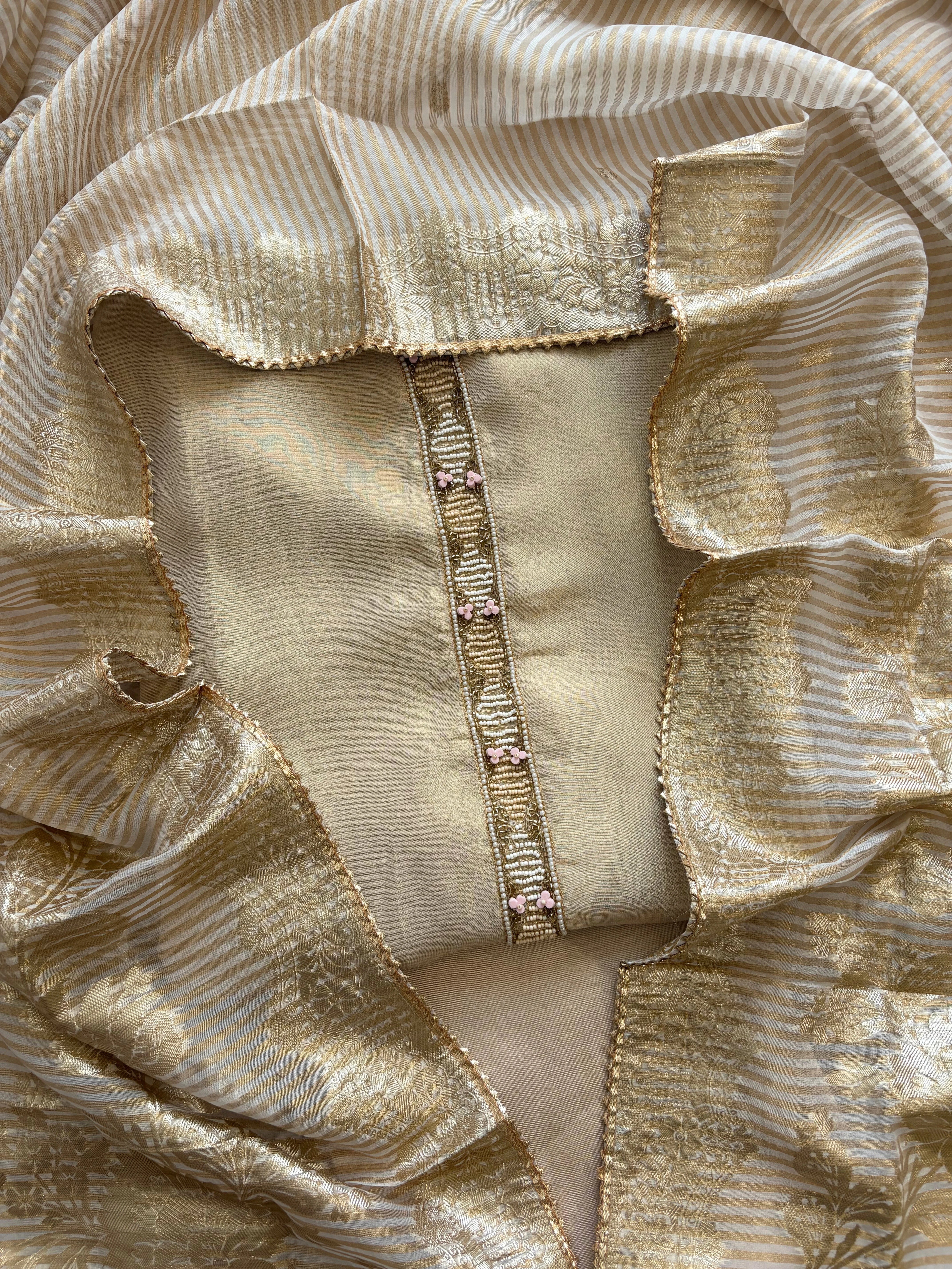 Shimmer Organza Suit with Banarasi Jacquard Dupatta