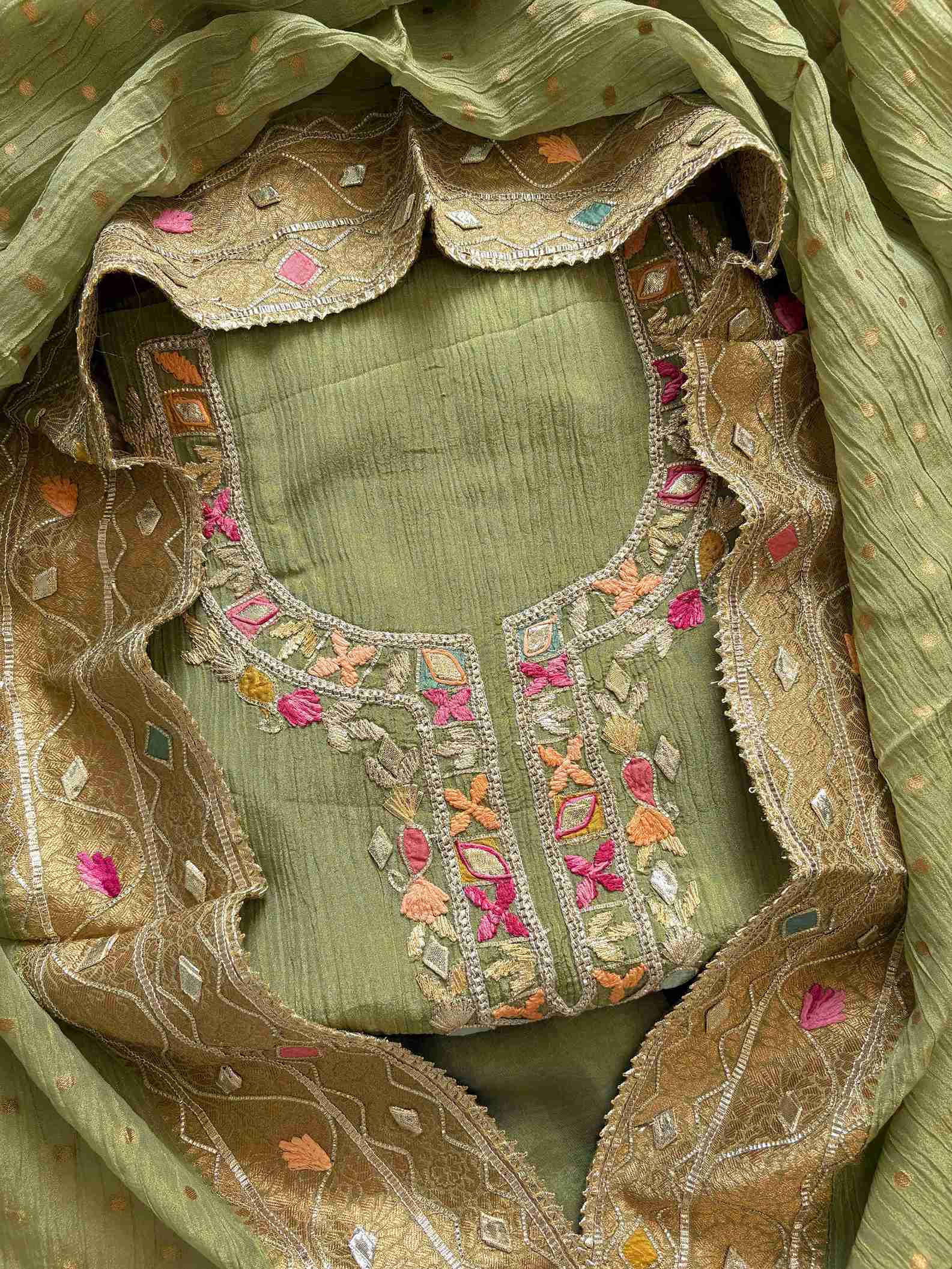 Pure  Crushed Tissue Heavy Gota Work Unstitched Suit - The Zareesh