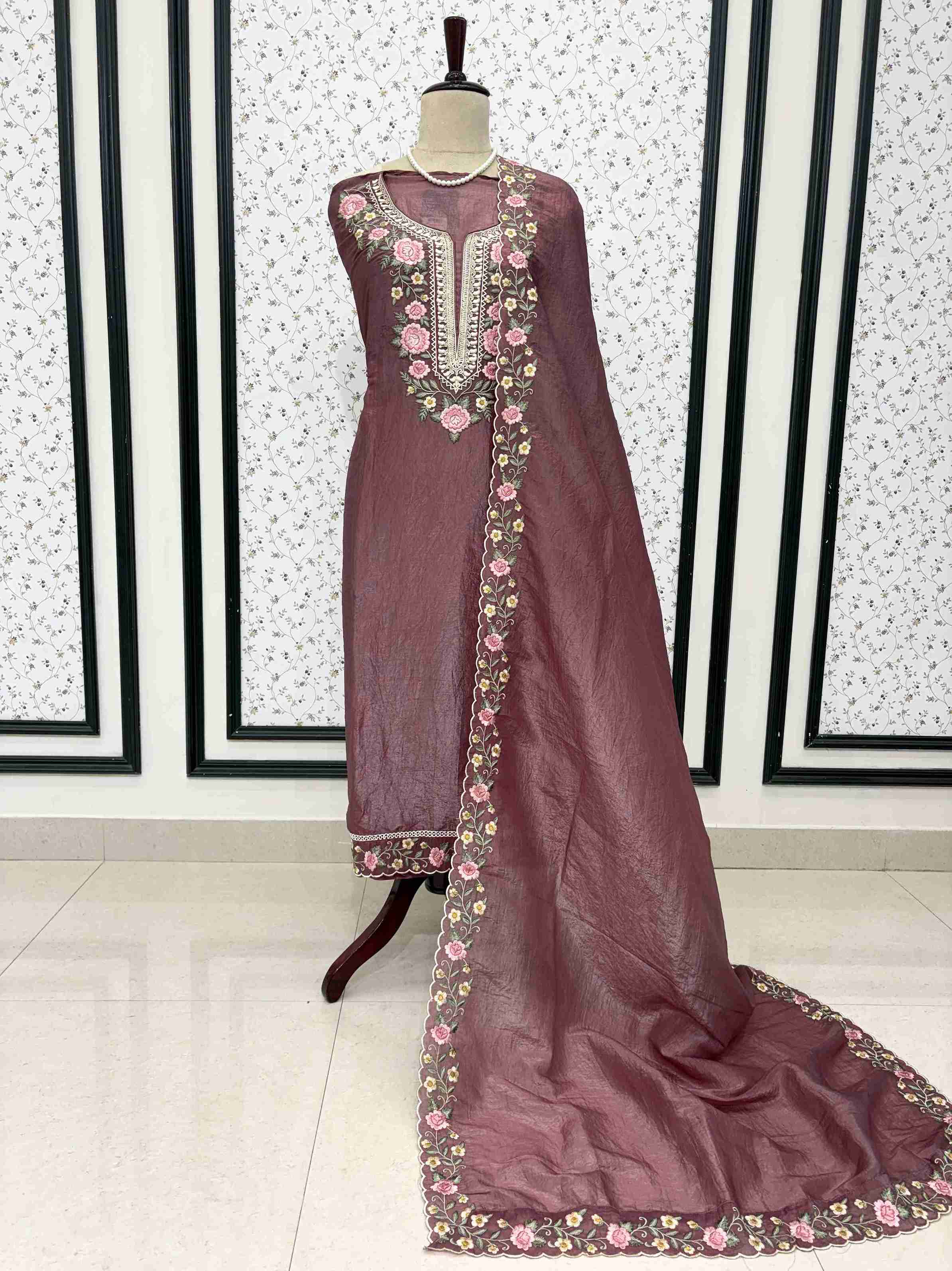 Mauve pink Unstitched suit on Tissue Fabric