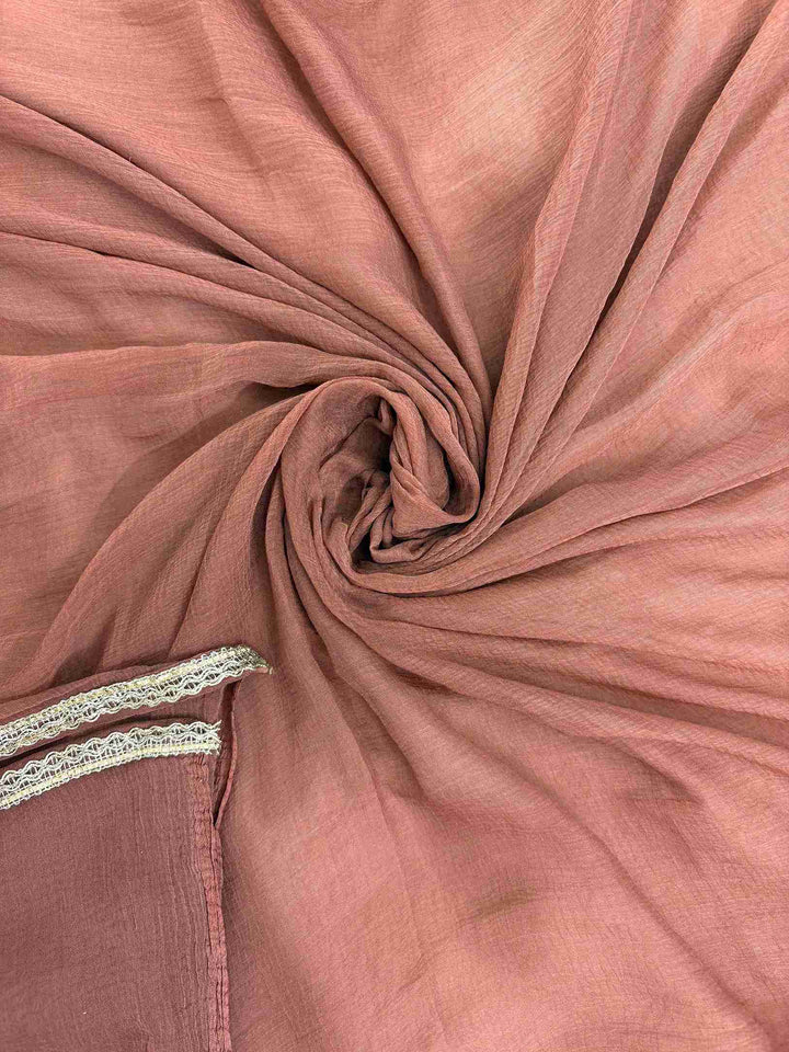 Rust Brown Simmar Tissue Unstitched Suit with Zardozi Embellished Neckline