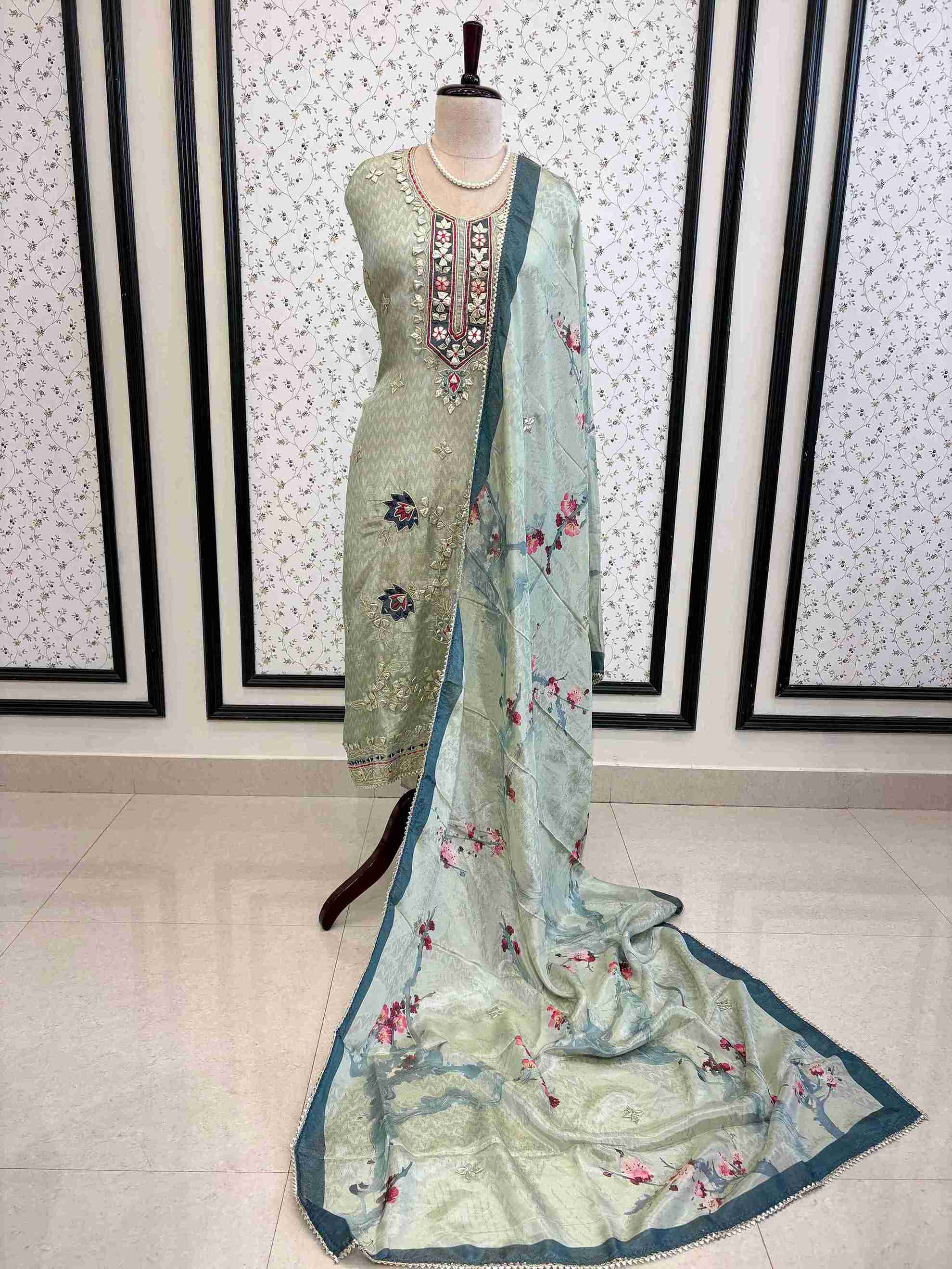 Designer gota patti unstitched suit - The Zareesh