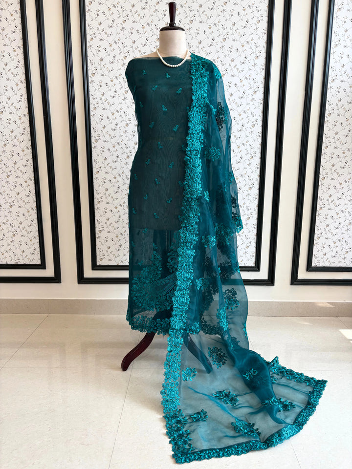 Glass tissue Designer Heavy floral thread embroidered Suit - The Zareesh