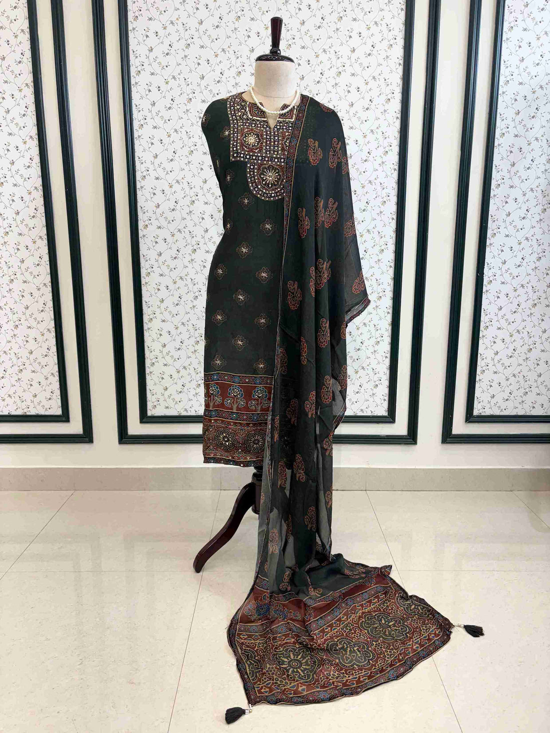 Pure Crepe Ajrakh Printed unstitched suit - The Zareesh