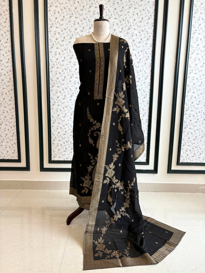 Black Roman Silk Unstitched Suit