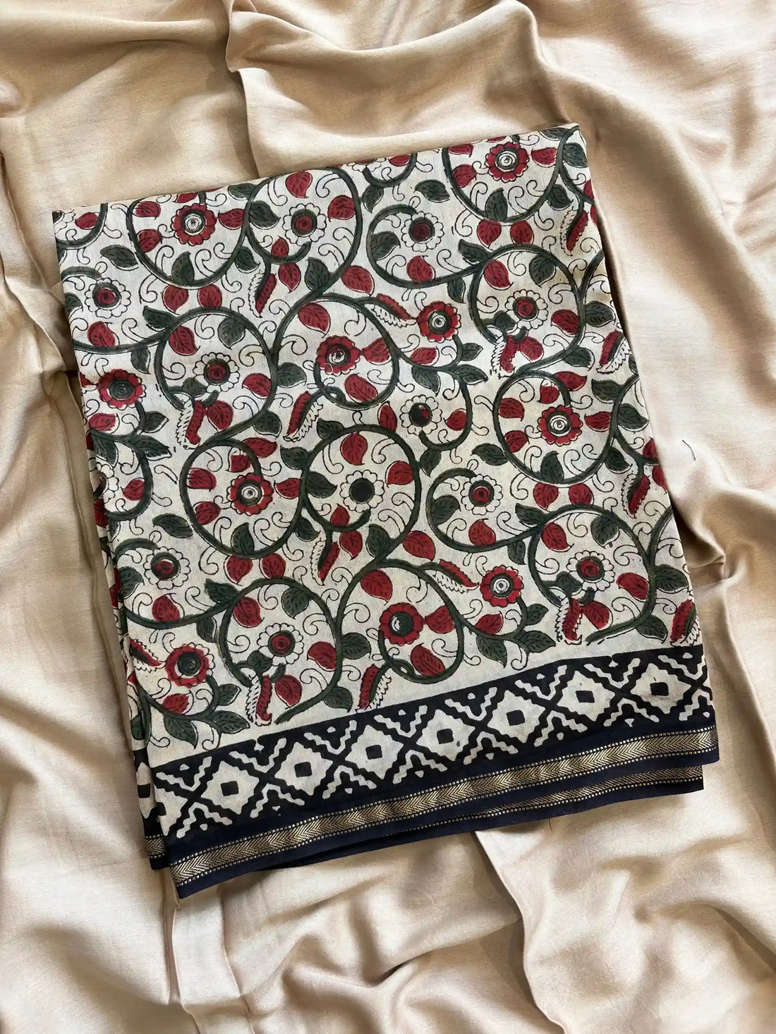 maheshwari silk unstitched suits with kalamkari print