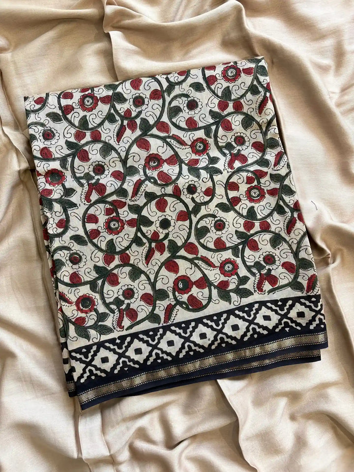 maheshwari silk unstitched suits with kalamkari print