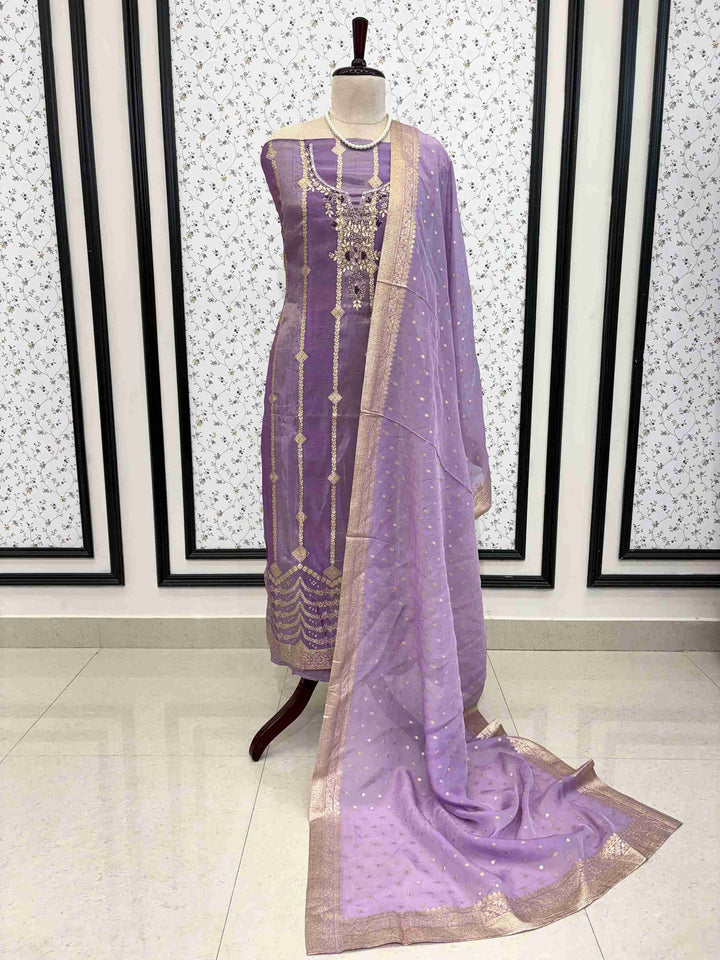 party wear unstitched suit in banarasi weaving - The Zareesh