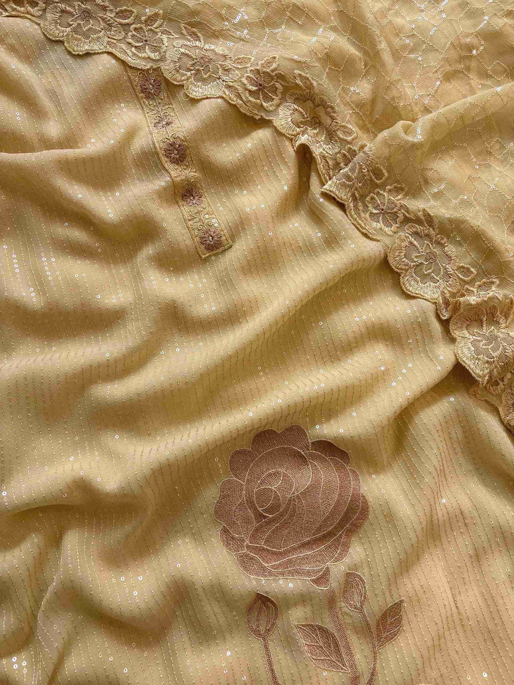 Beige Georgette Party Wear Unstitched Suit with Sequin & Thread Work | 3 Piece Set - The Zareesh