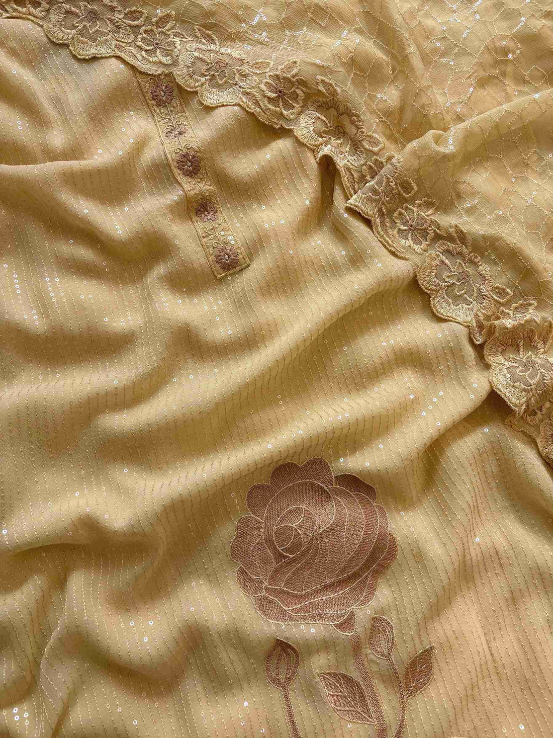 Beige Georgette Party Wear Unstitched Suit with Sequin & Thread Work | 3 Piece Set - The Zareesh