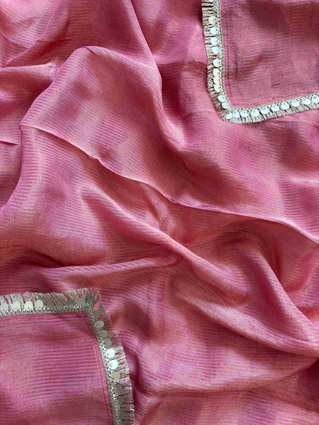 Shimmer Tissue unstitched suit in Pink color- The Zareesh