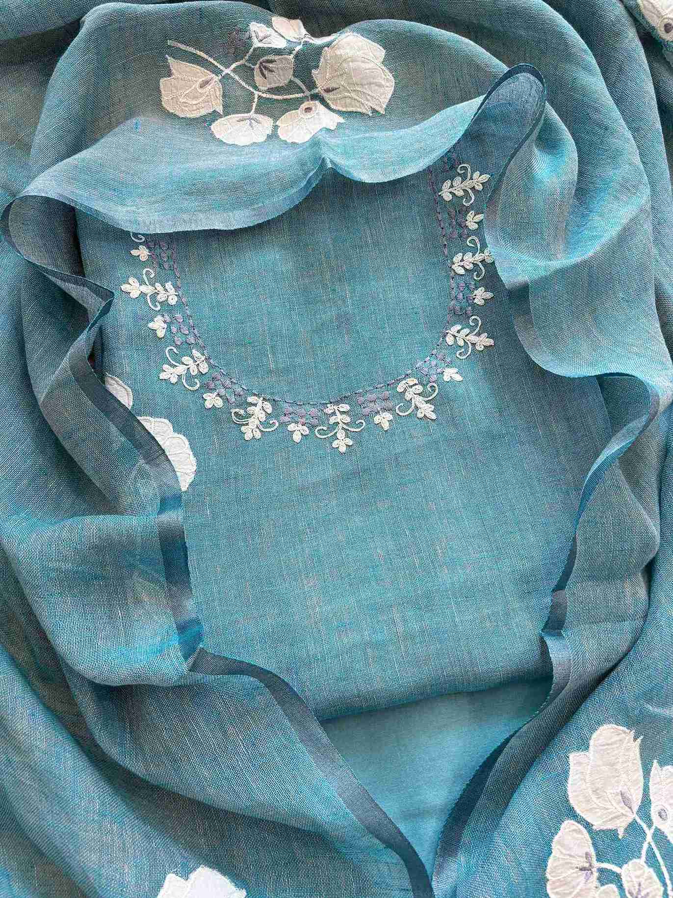 Formal Wear Soft cotton Linen shirt with applique work - The Zareesh