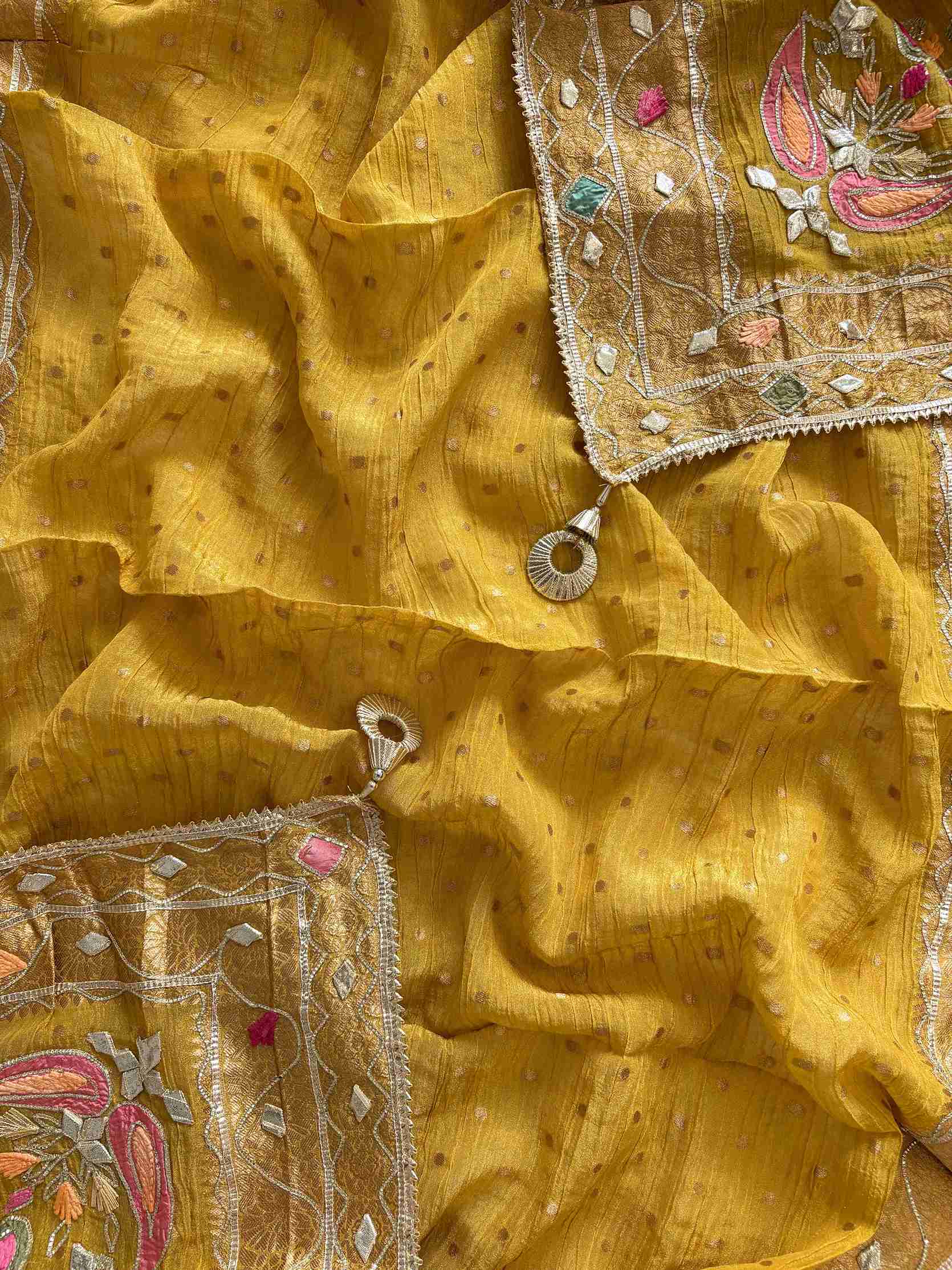 Pure  Crushed Tissue Heavy Gota Work Unstitched Suit - The Zareesh