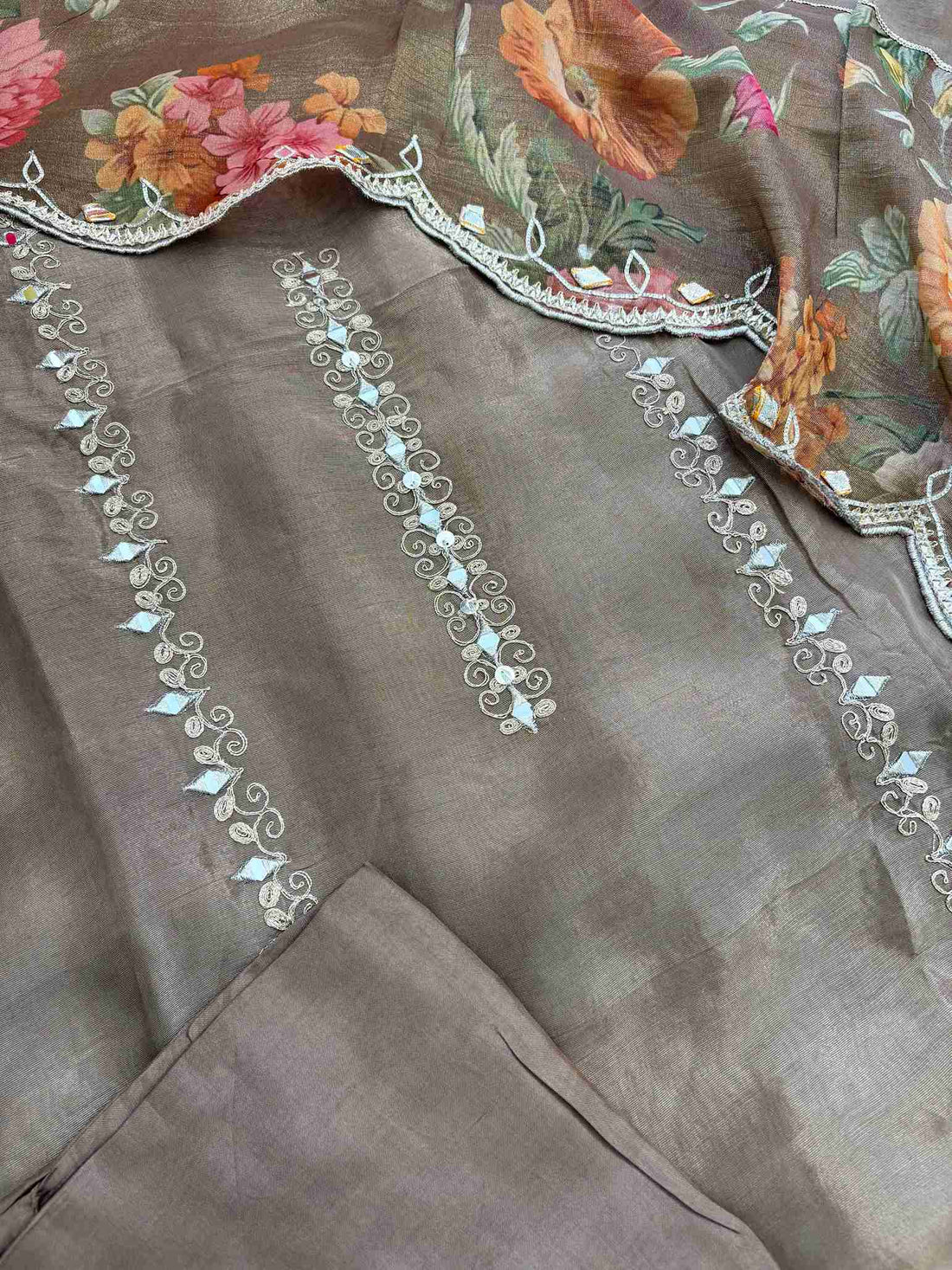 Pure Tissue Mirror Work Unstiched Suit - the Zareesh