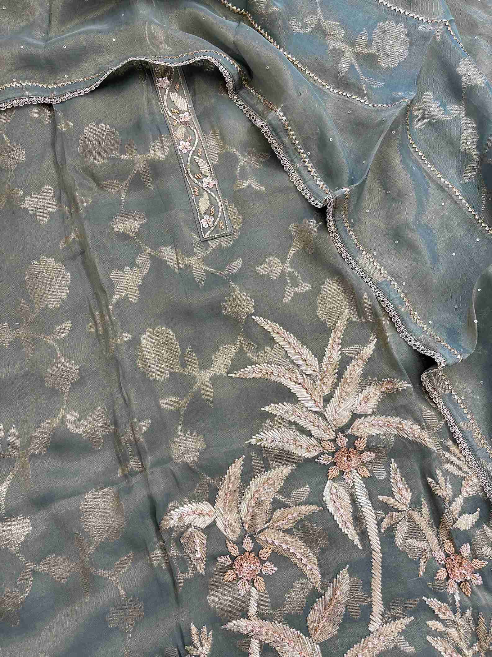 Pure Tissue Heavy Gota Lace Unstitched Suit - The Zareesh