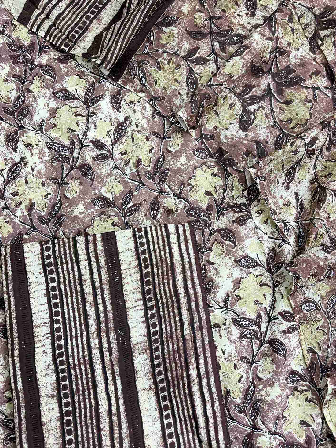 Close up of floral digital jaal print on pure cotton fabric