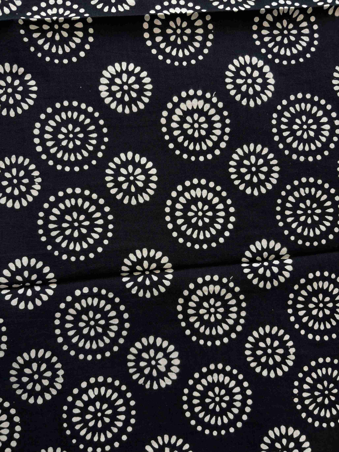 Black cotton bottom fabric with geometric hand block print