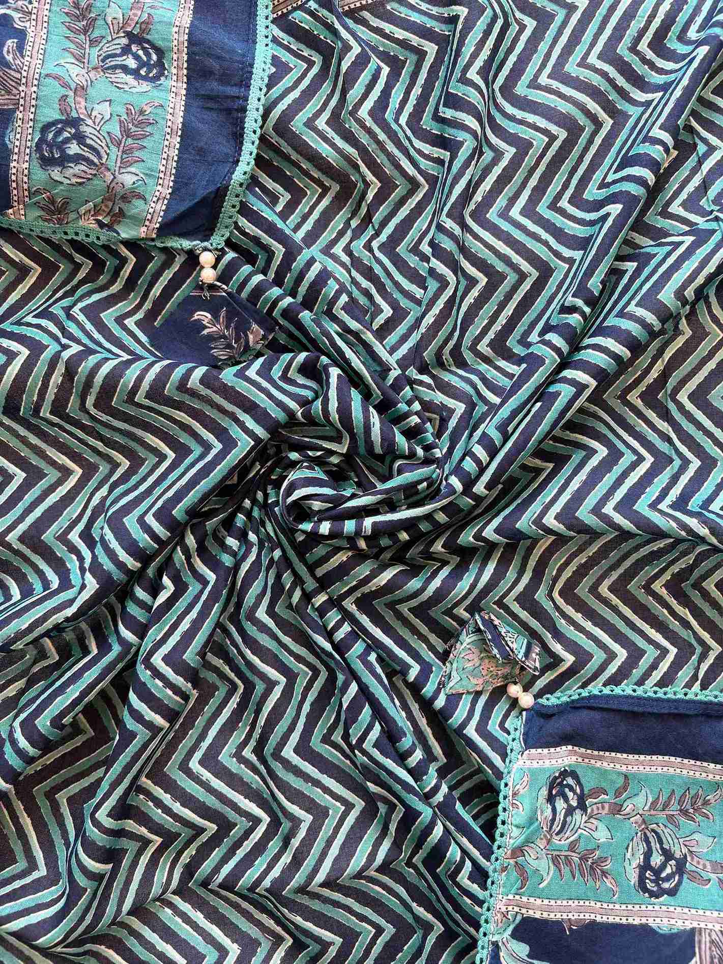 Cotton with lace work unstitched suit- The Zareesh