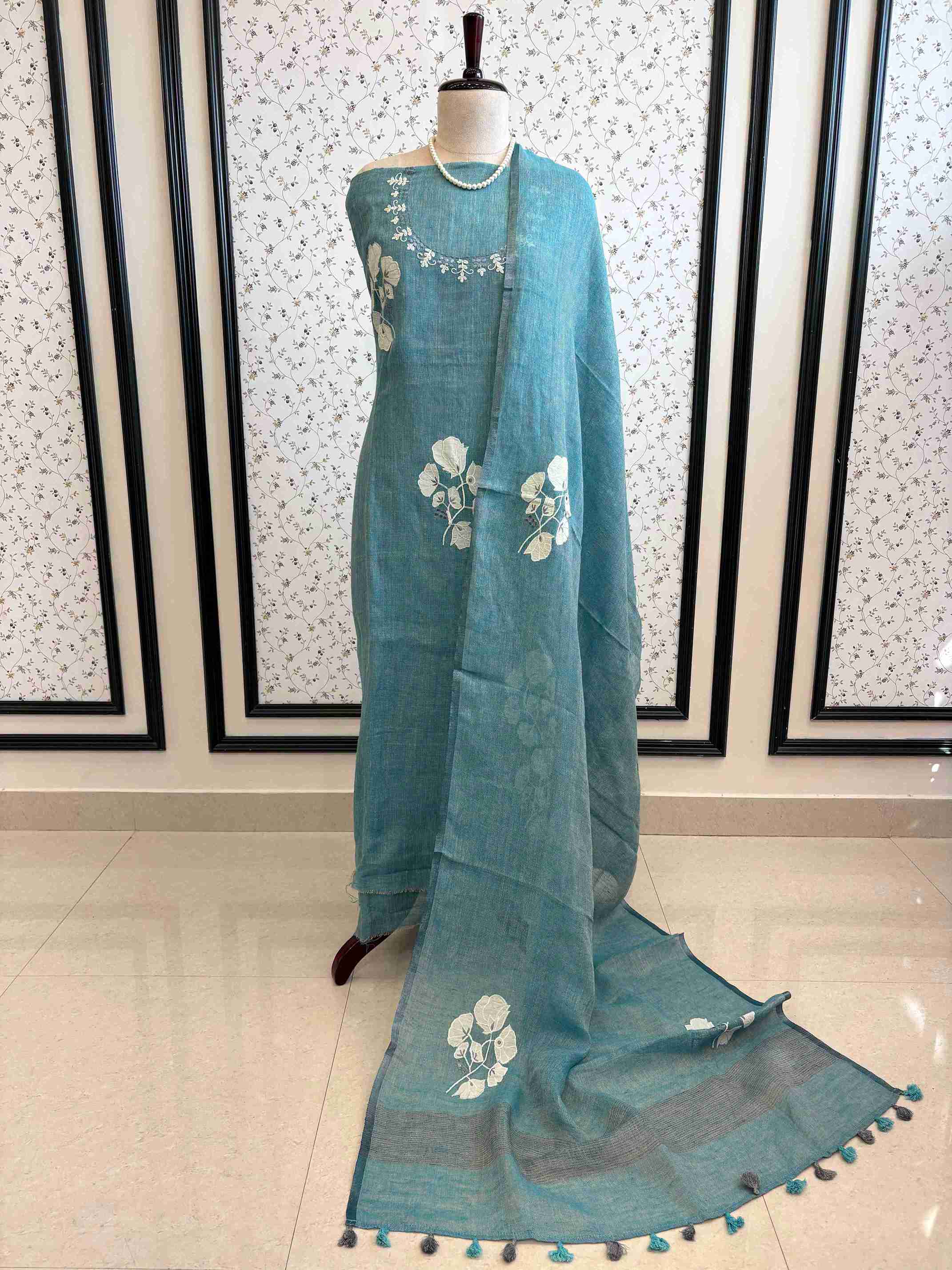 Formal Wear Soft cotton Linen shirt with applique work - The Zareesh