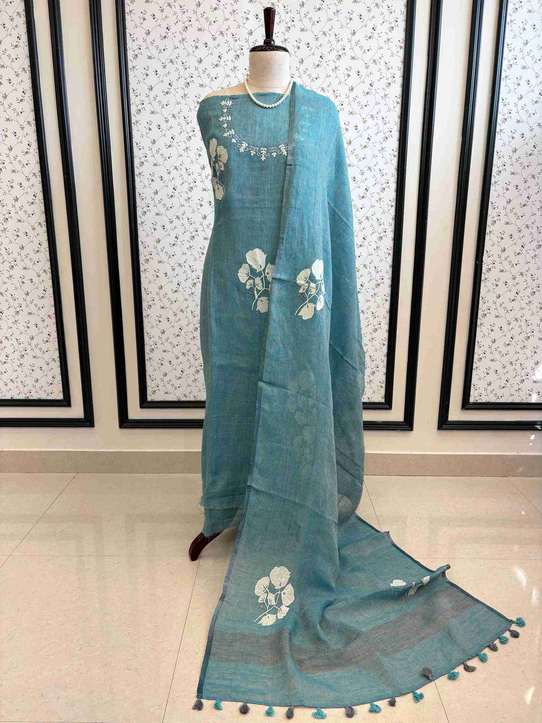 Formal Wear Soft cotton Linen shirt with applique work - The Zareesh