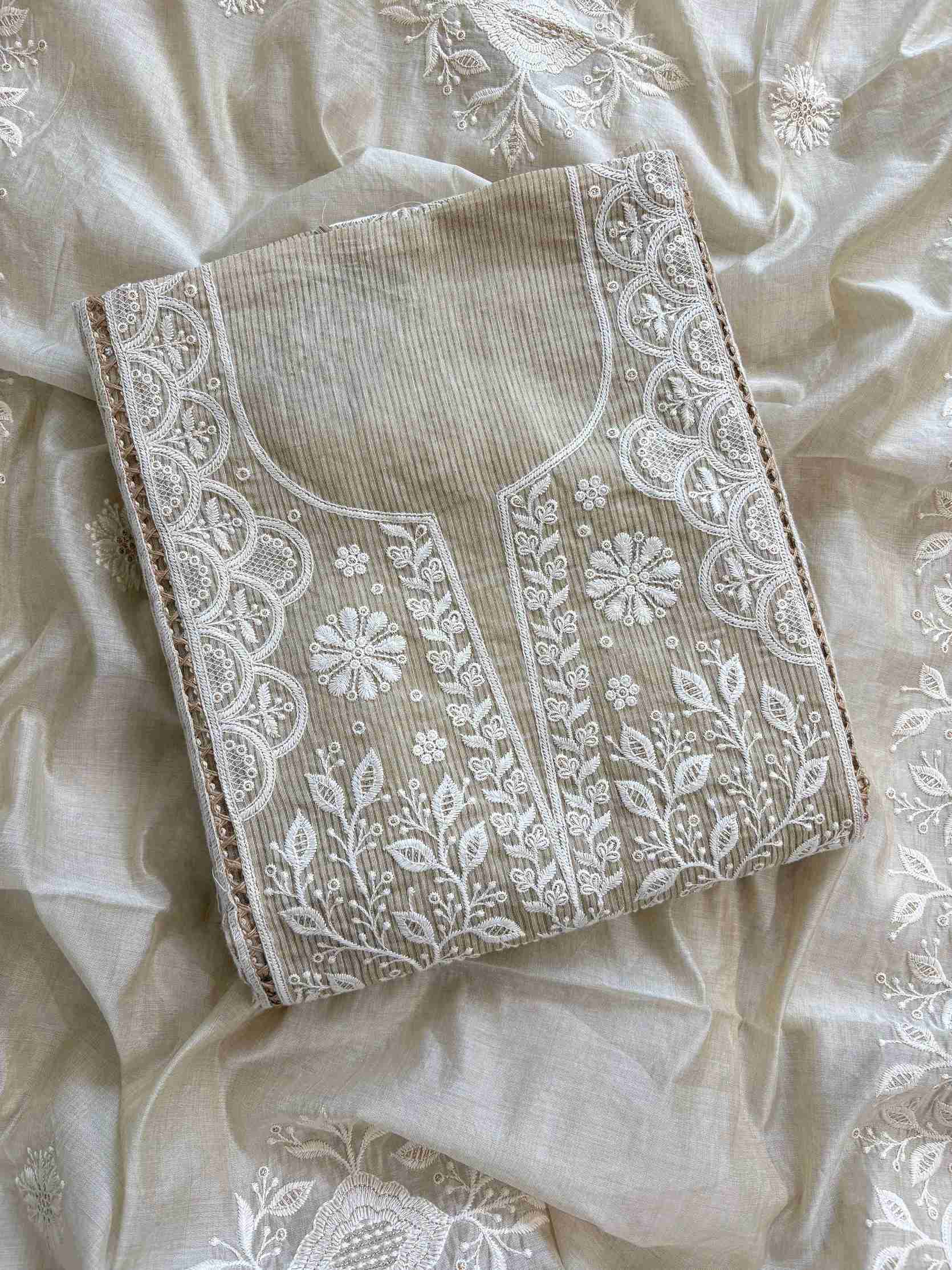 Chikankari Party wear Cotton Silk Unstitched Suit - The Zareesh
