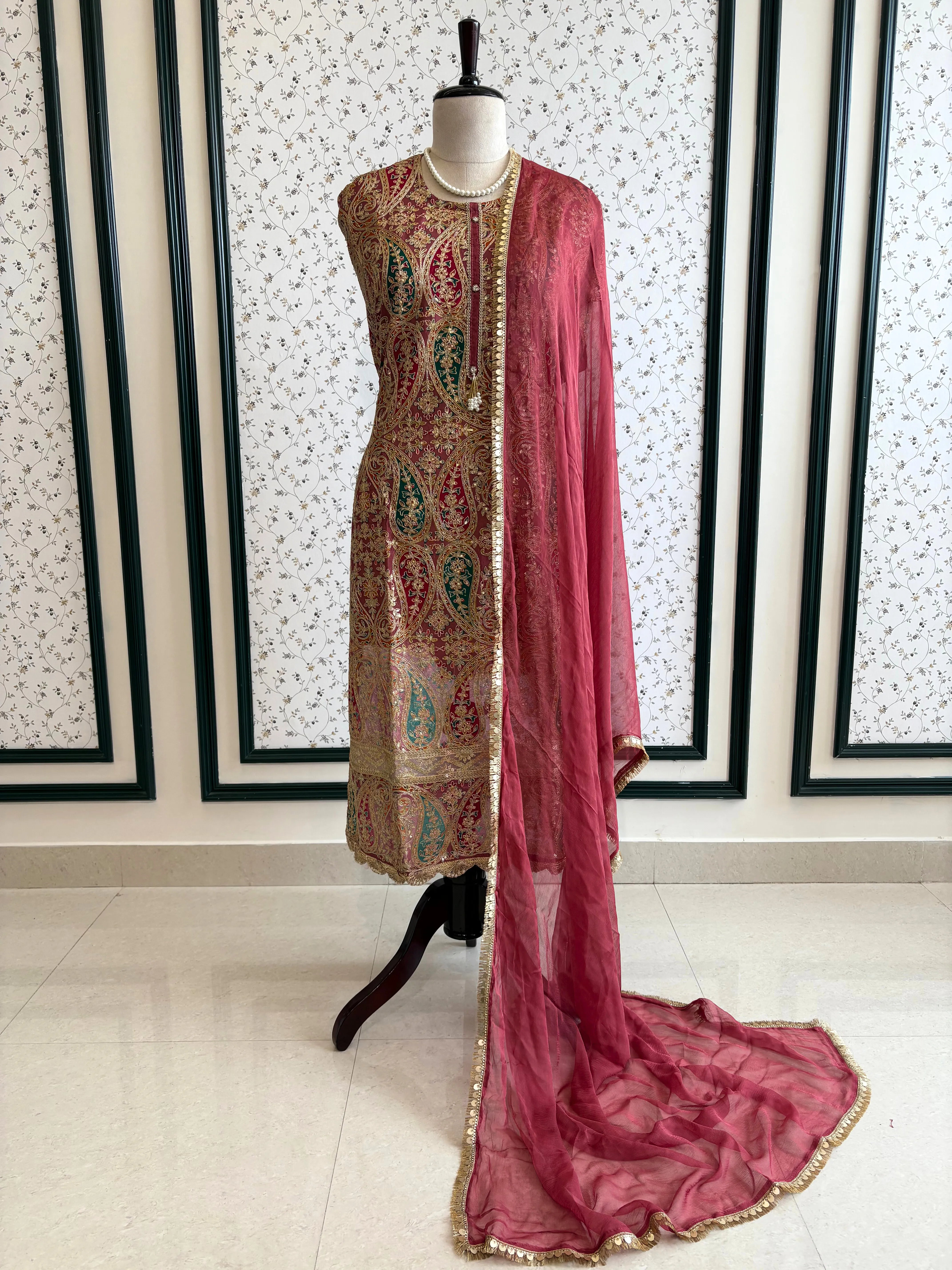 Chinnon unstitched party wear suit - The Zareesh