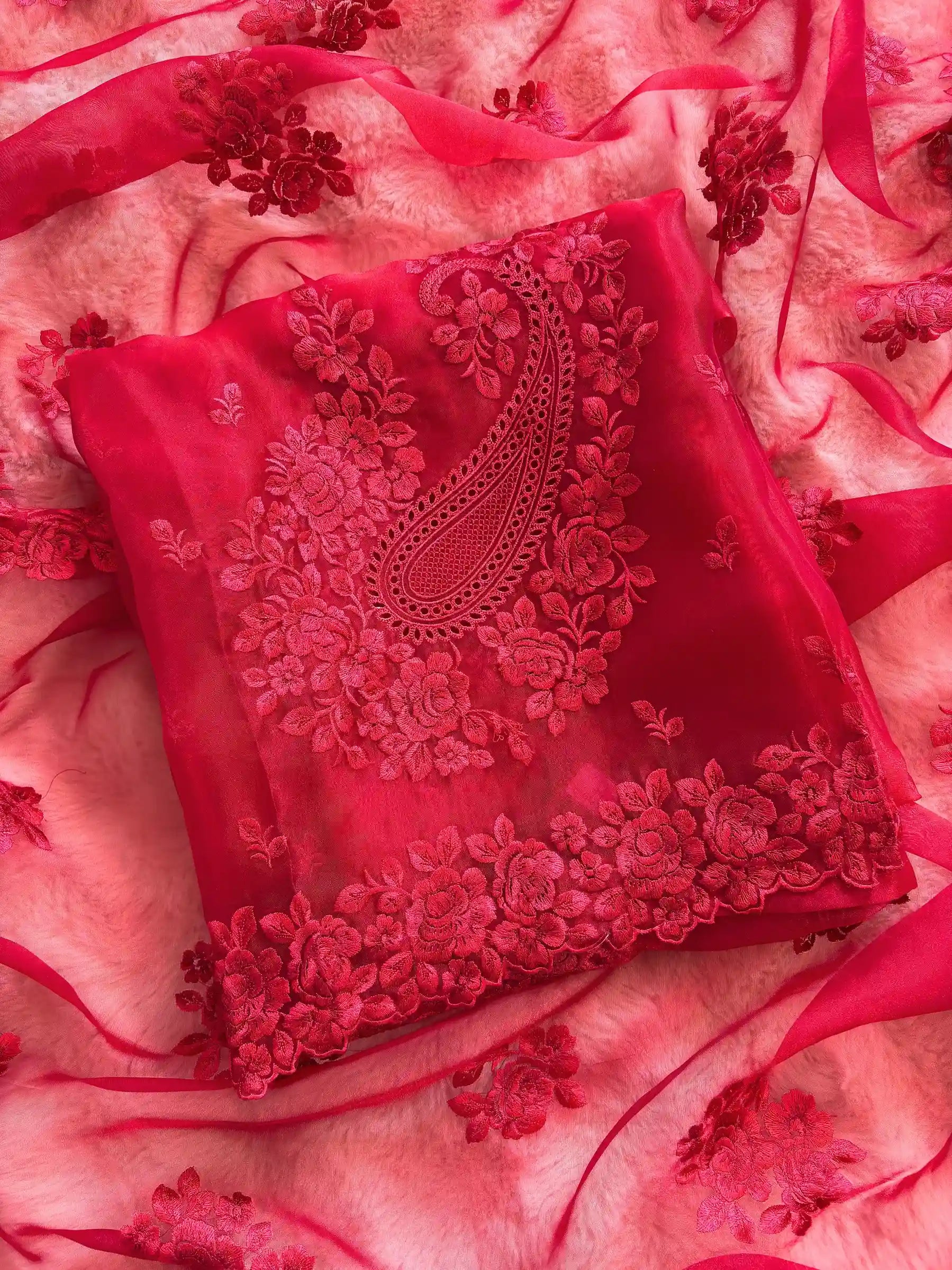 Glass tissue Designer Heavy floral thread embroidered Suit - The Zareesh