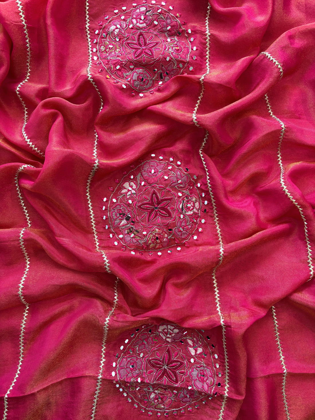 Magenta pure organza with applique highlighting for weddings