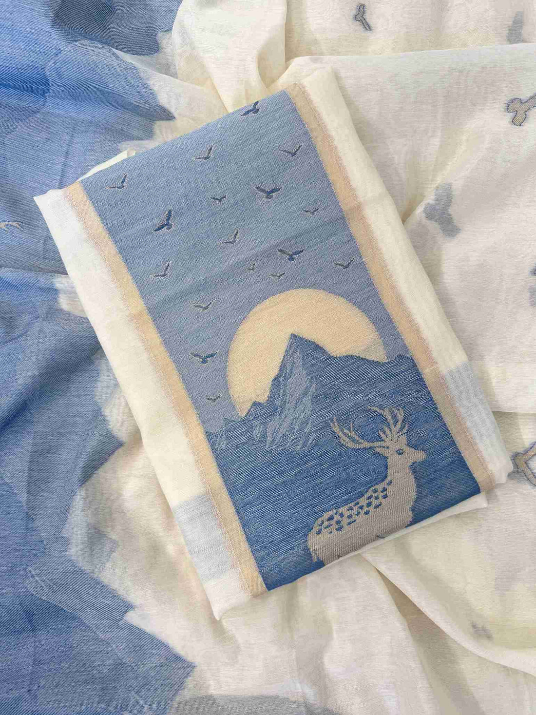 cotton linen unstitched suit with jaamdani weaving