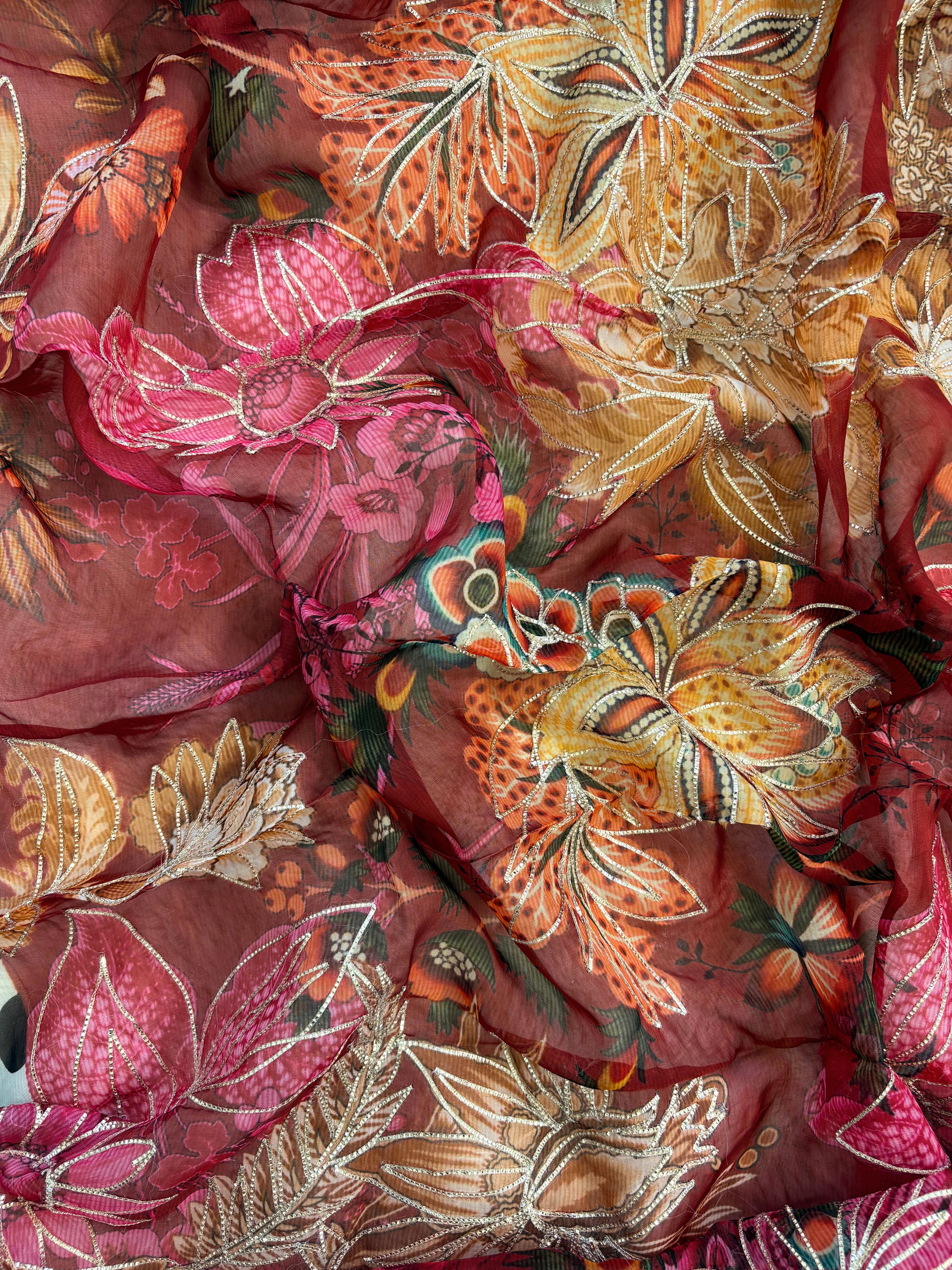 multicolor dupatta with gota lace highlighting