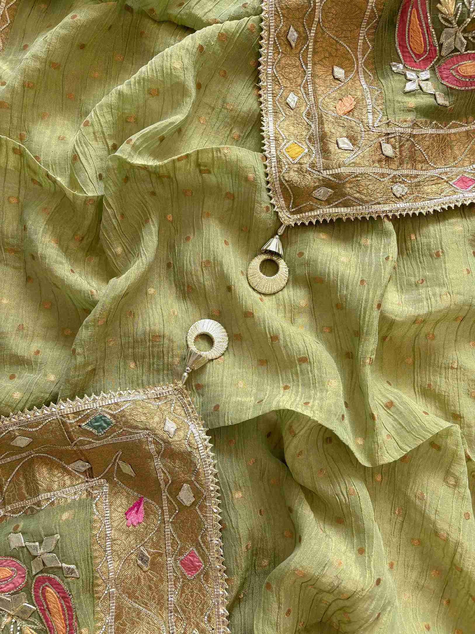 Pure  Crushed Tissue Heavy Gota Work Unstitched Suit - The Zareesh