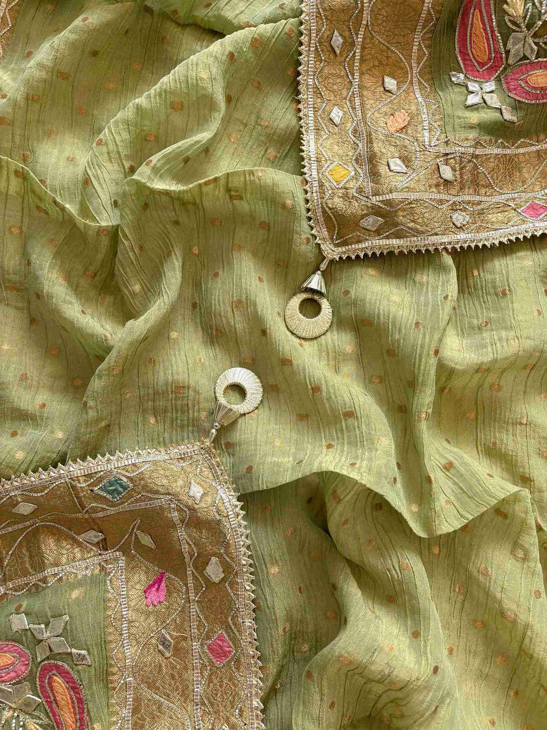 Pure  Crushed Tissue Heavy Gota Work Unstitched Suit - The Zareesh