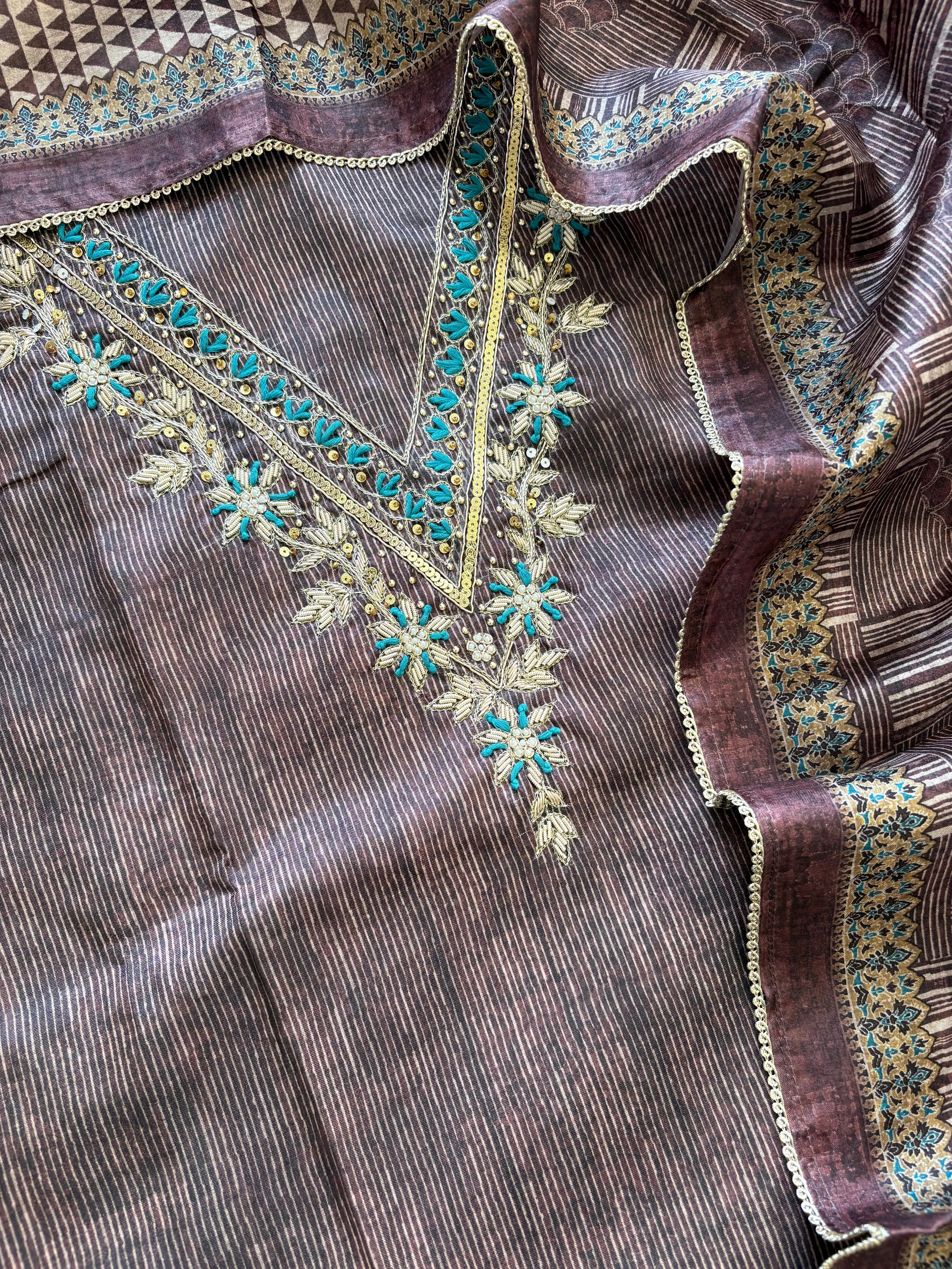 Brown Tussar Unstitched Suit - The Zareesh