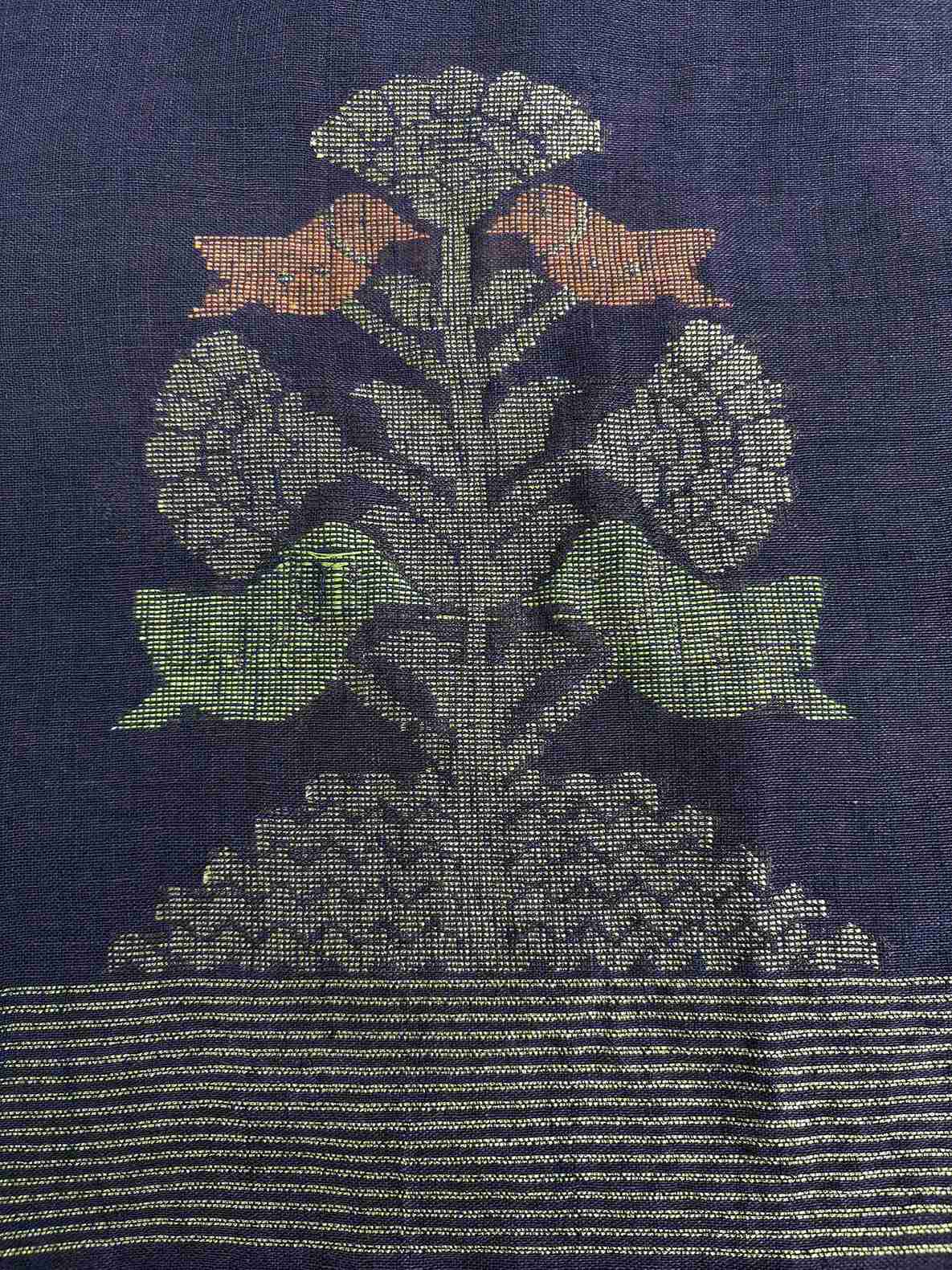 dark-purple-jaishree-linen-dupatta-gold-zari-border-multicolor-tassels-detail