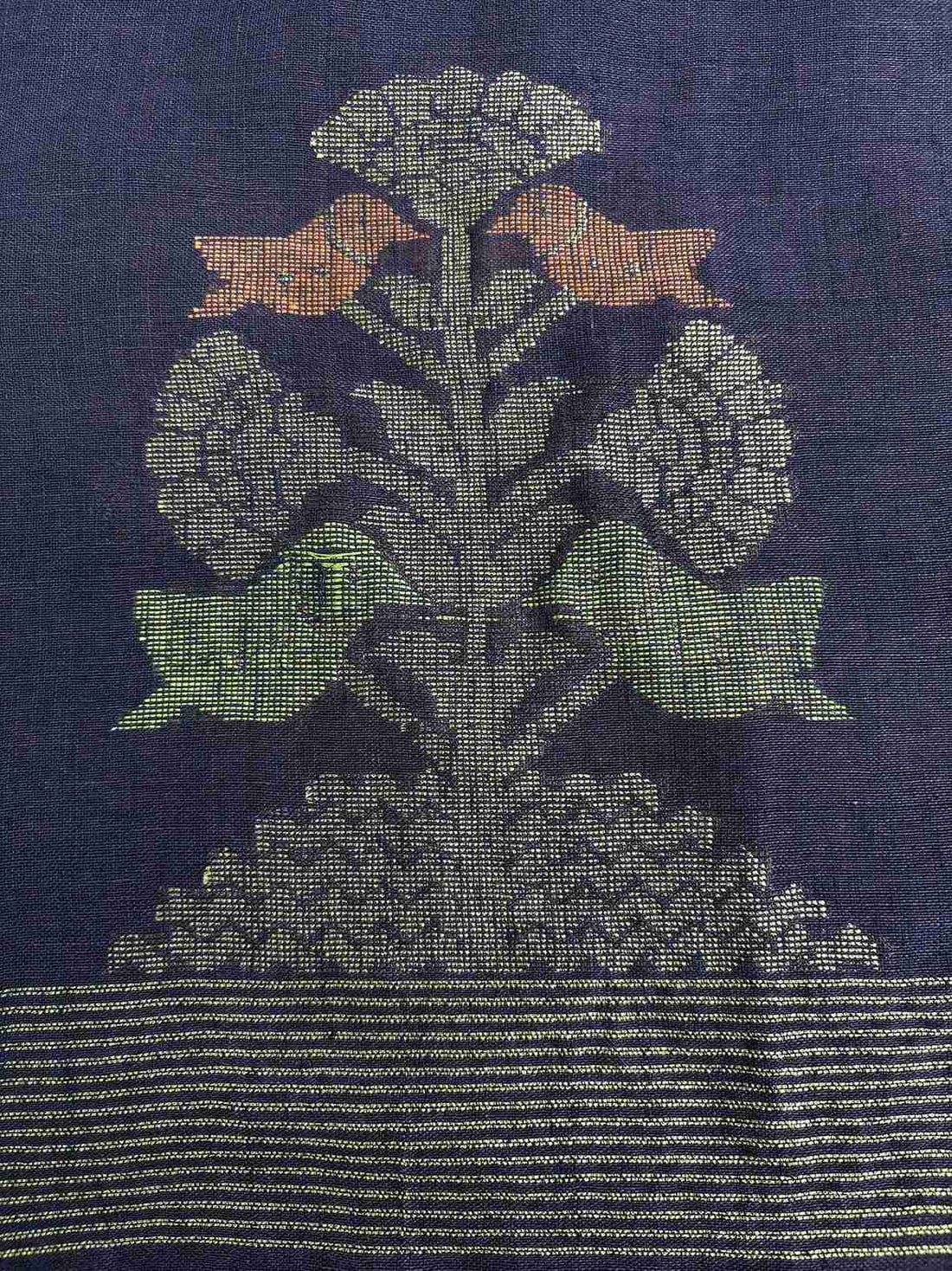 dark-purple-jaishree-linen-dupatta-gold-zari-border-multicolor-tassels-detail