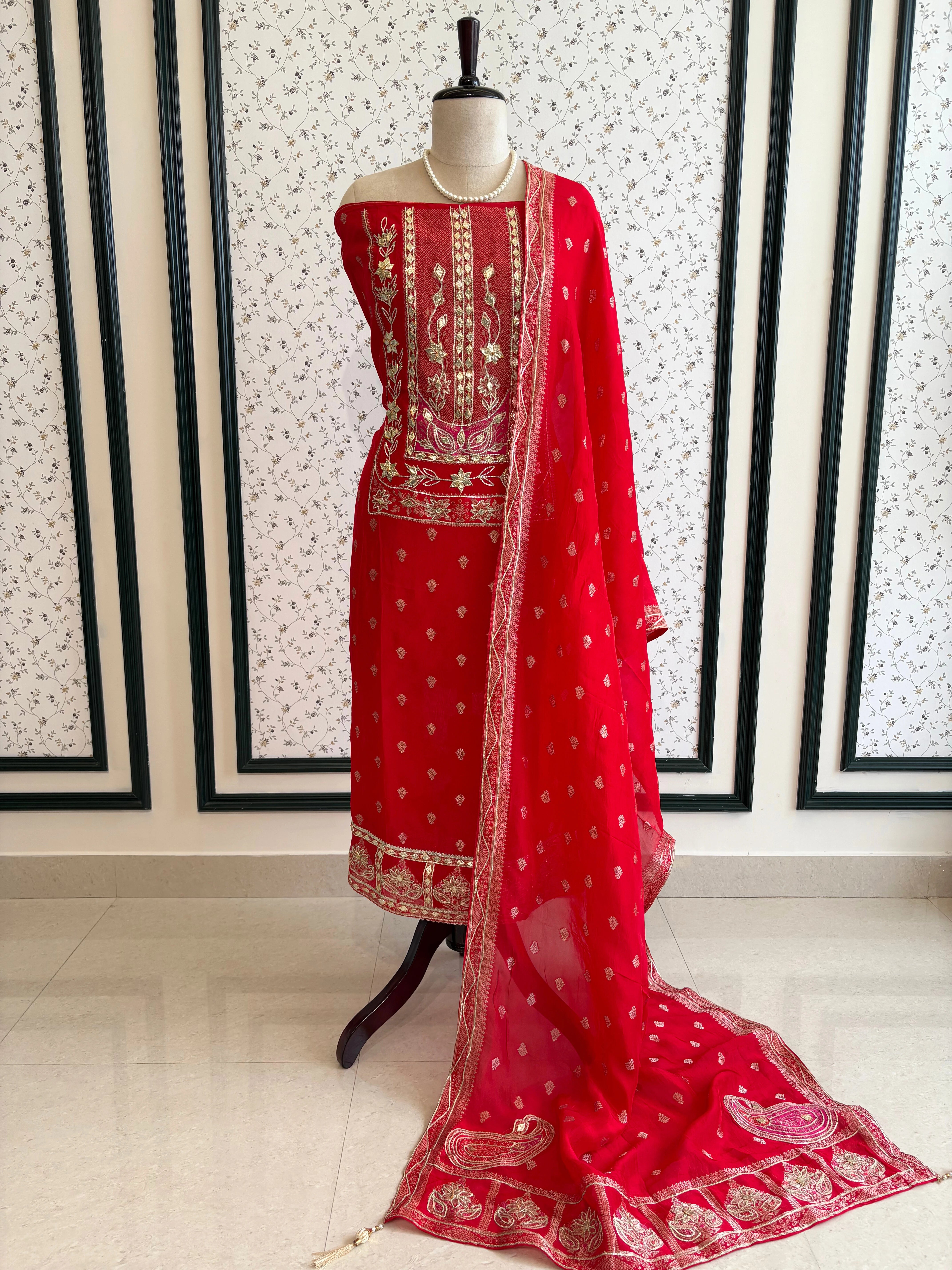 Red Organza unstiched suit karwachauth special 