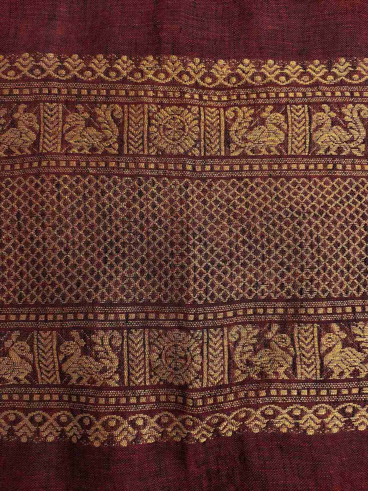 Multicolor tassels at corner of deep maroon jaishree linen zari woven dupatta