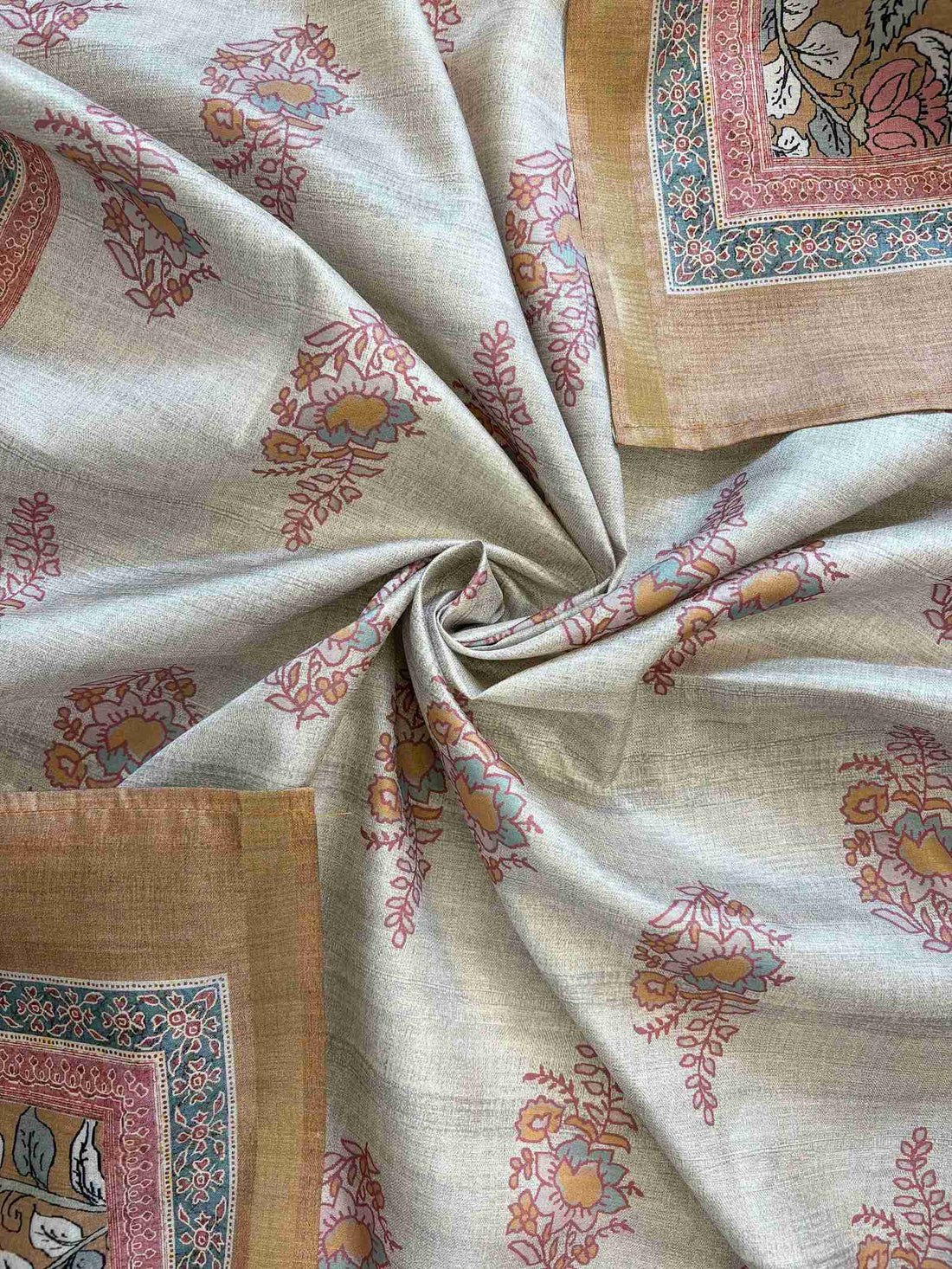 Digitally printed tusser silk dupatta in olive green and blush pink tones