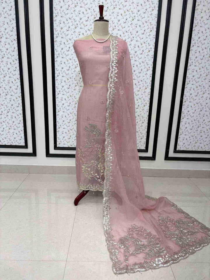 Silver gota border and motifs on marble chiffon dupatta