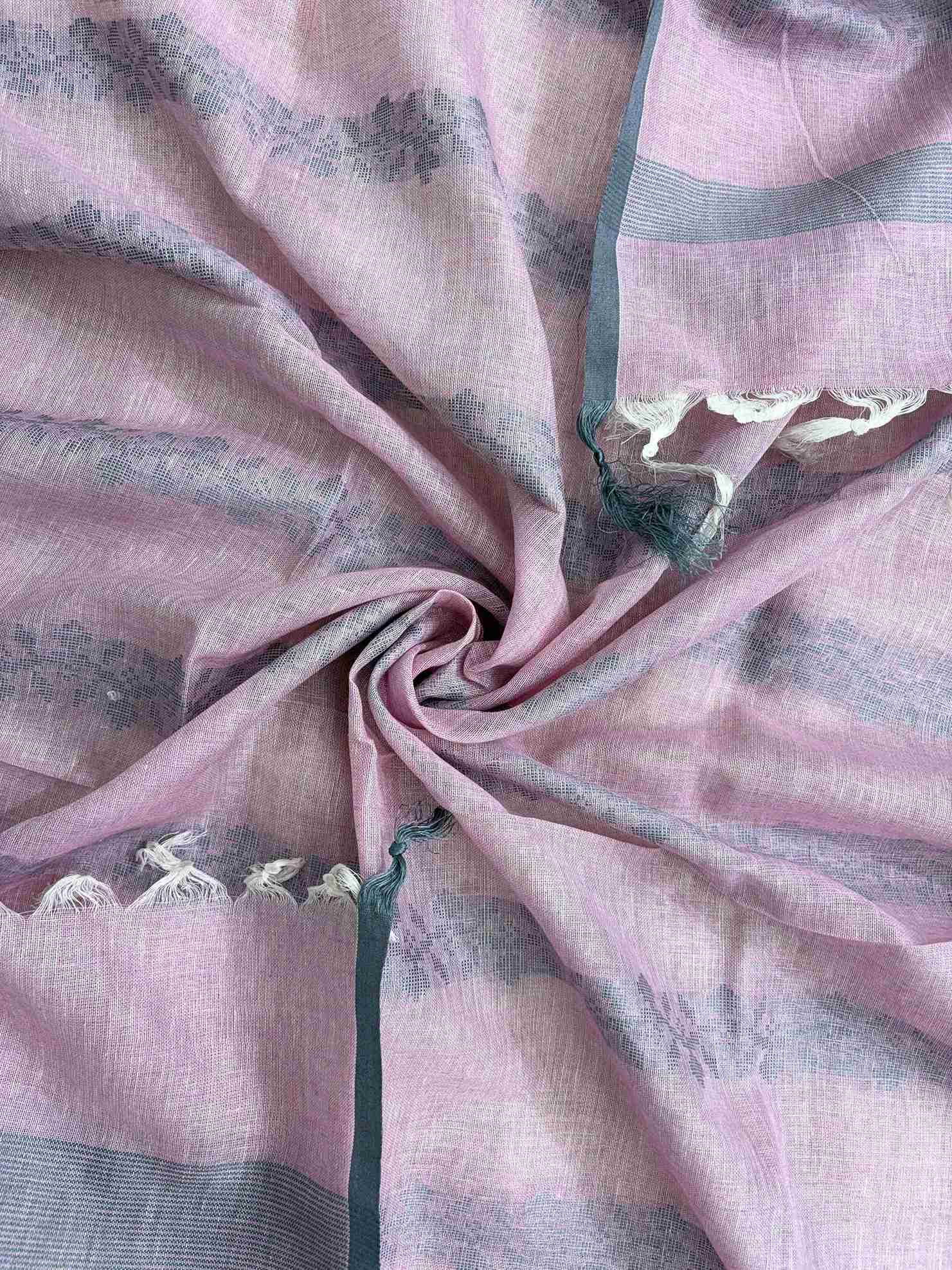 Woven linear texture detail on dusty pink pure linen dupatta
